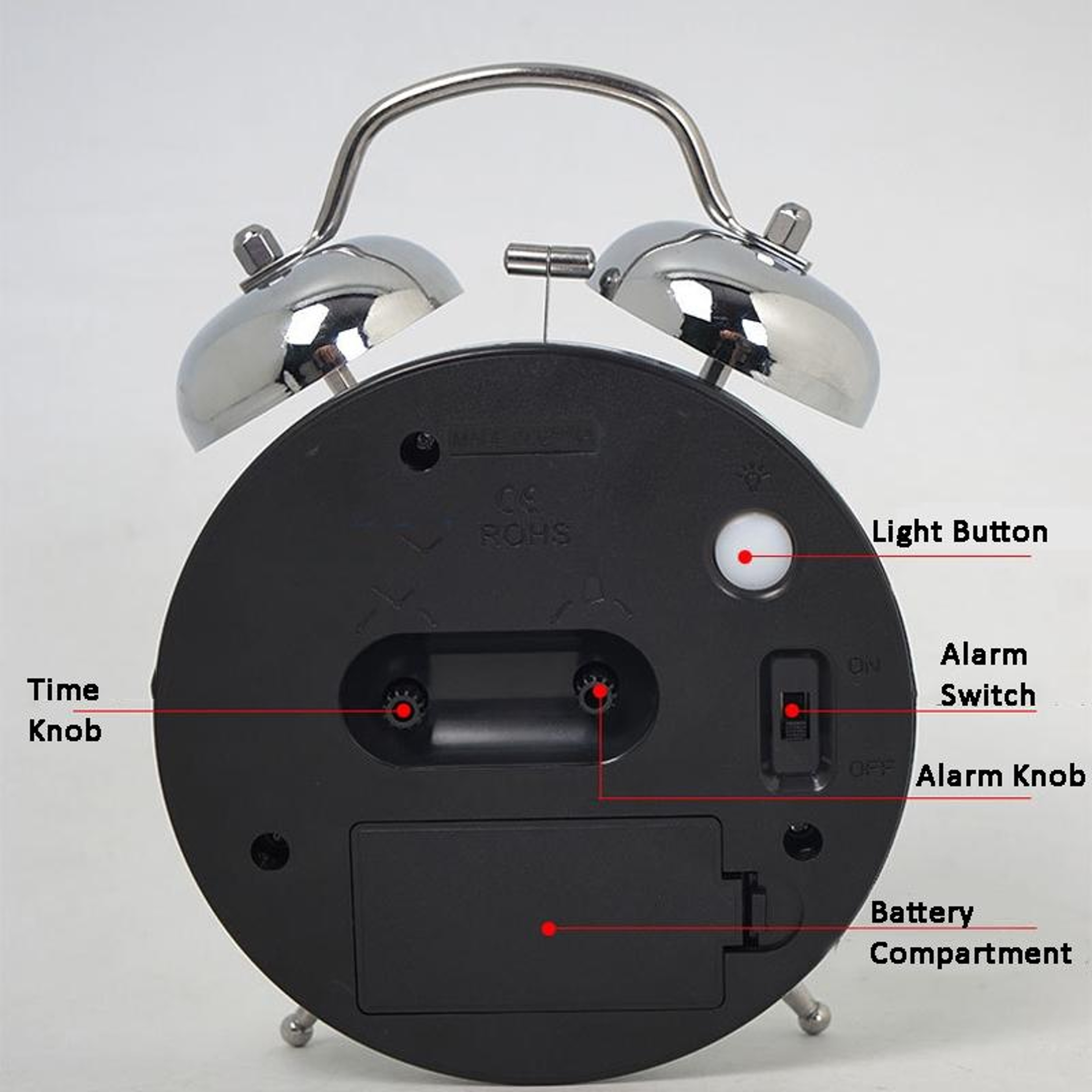 45Inch Electroplated Metal Alarm Clock With Night Light  Quiet Quartz Movement 6