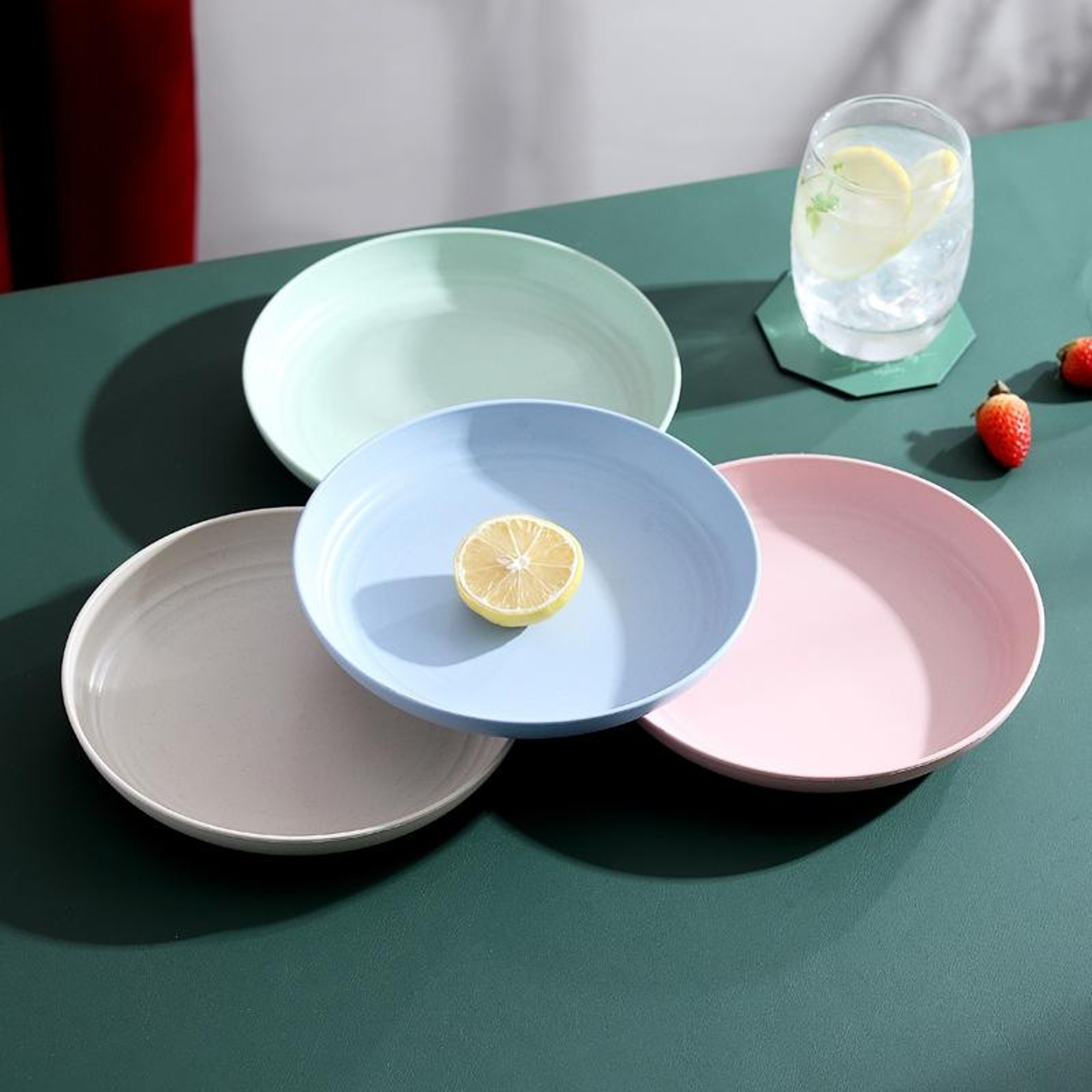 EcoFriendly Wheat Straw Round Fruit Plate Durable  Microwave Safe 0