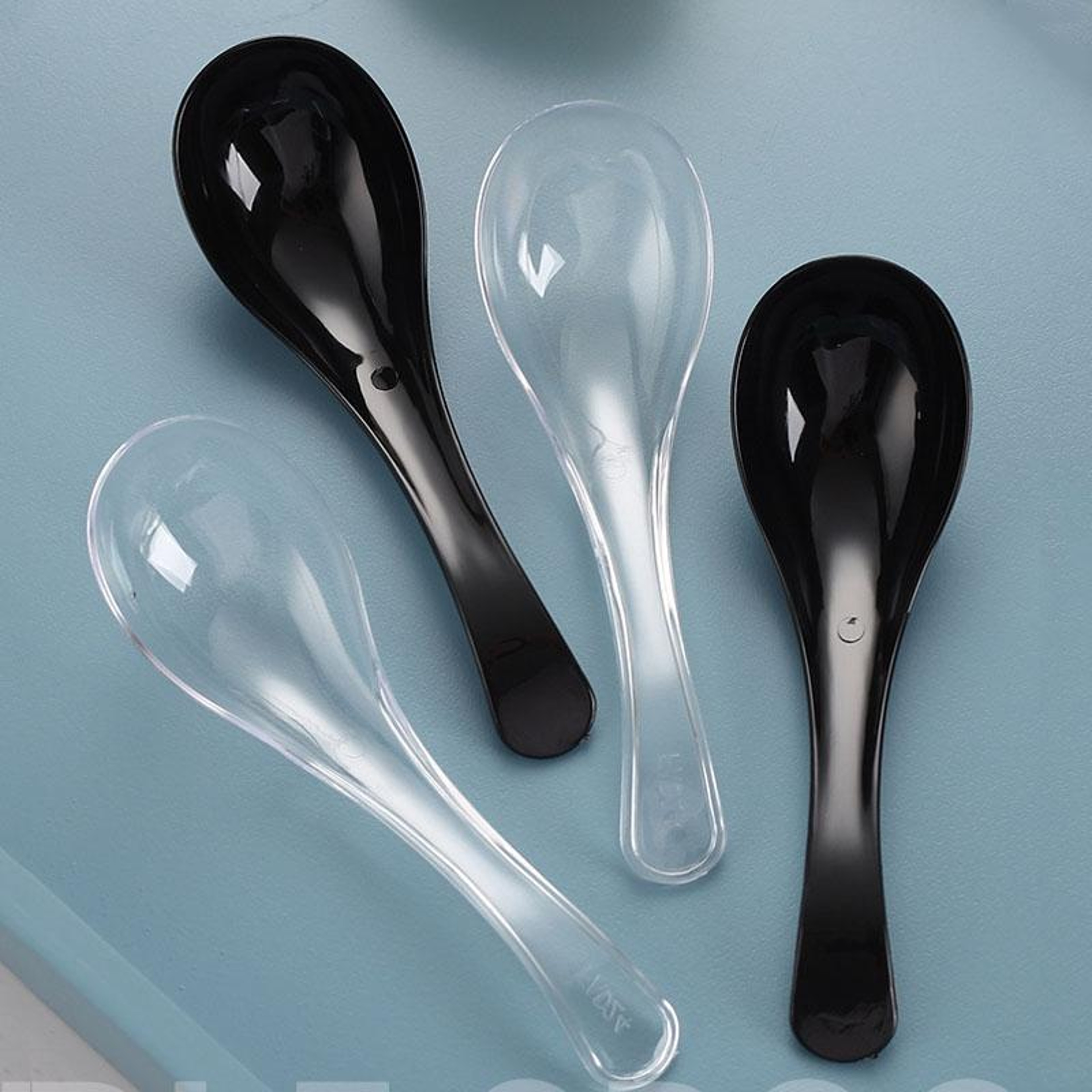 100pcs Heavy-Duty Disposable Plastic Meal Spoon, Crystal PS Fast Food Soup Ladle – view 2