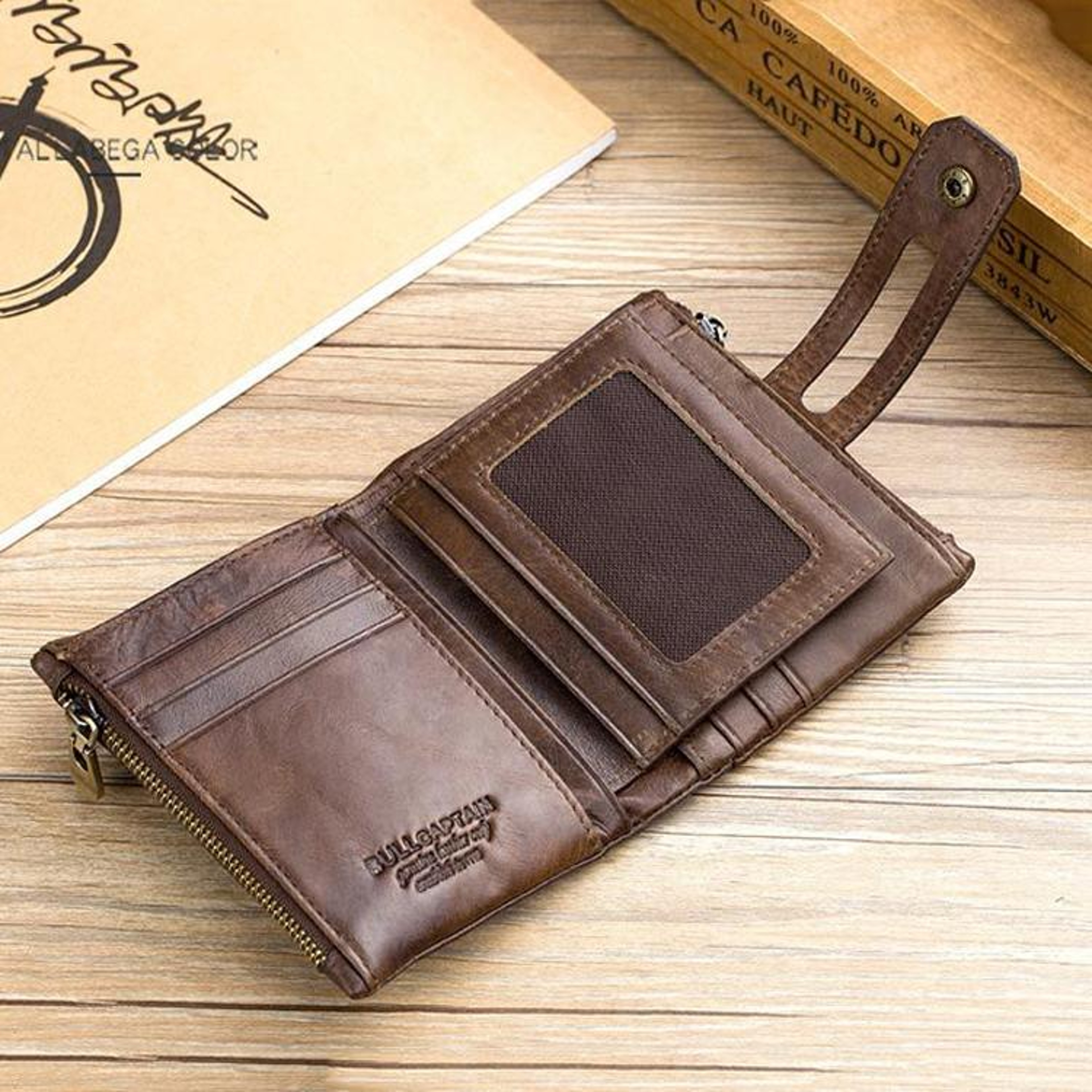 Premium Leather Wallet For Men RFID Blocking Vertical Bifold Wallet With Zipper Pocket 1