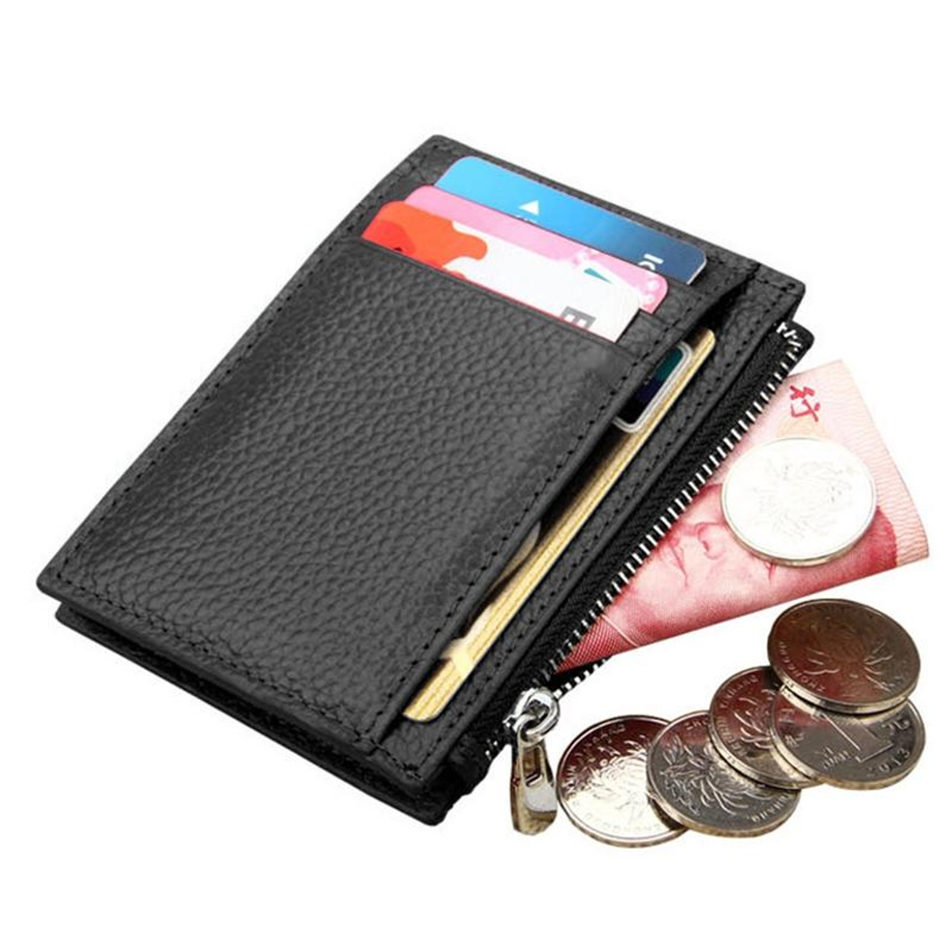 Leather RFID Blocking Wallet With Zipper Coin Pocket Slim Credit Card Holder 3