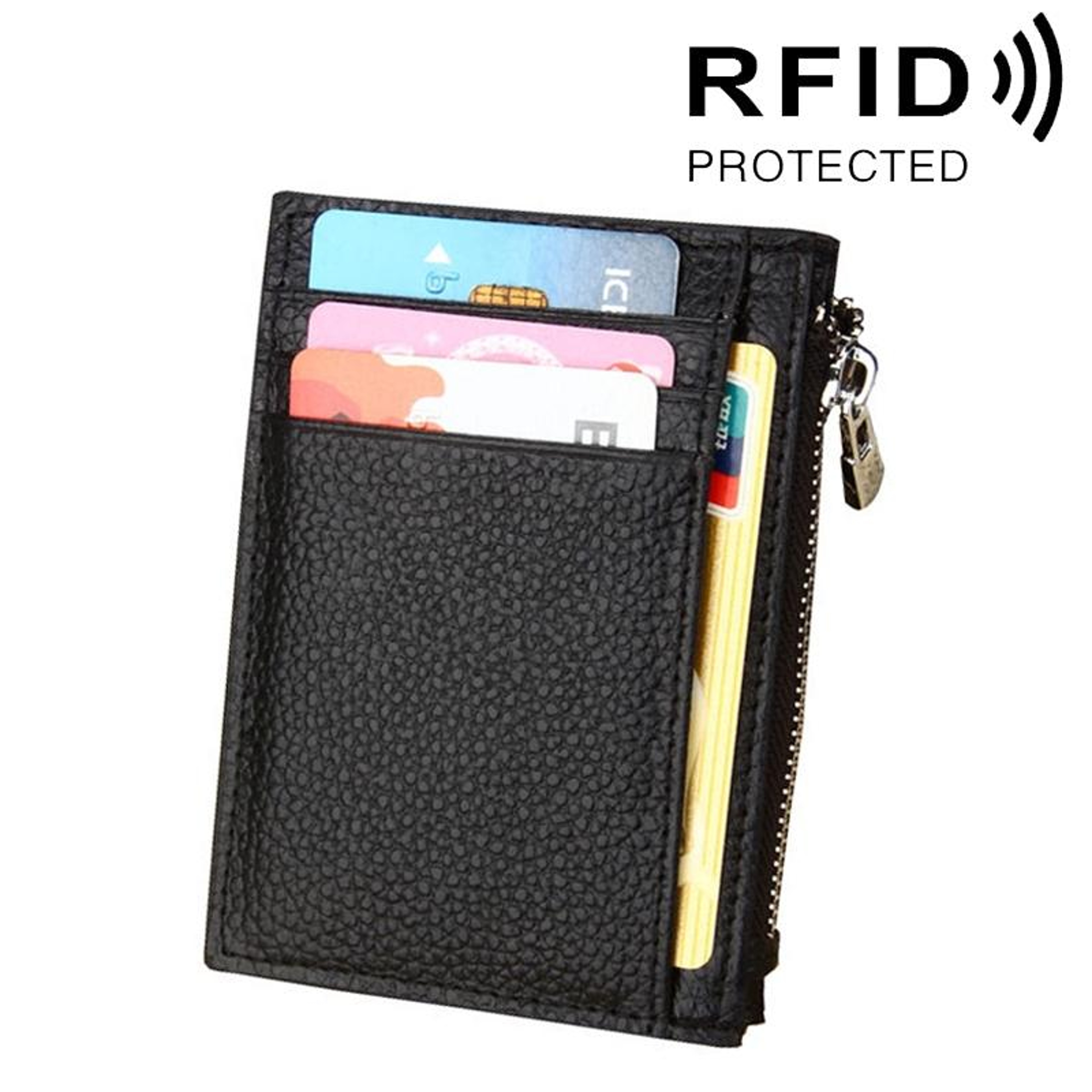 Leather RFID Blocking Wallet With Zipper Coin Pocket Slim Credit Card Holder 7