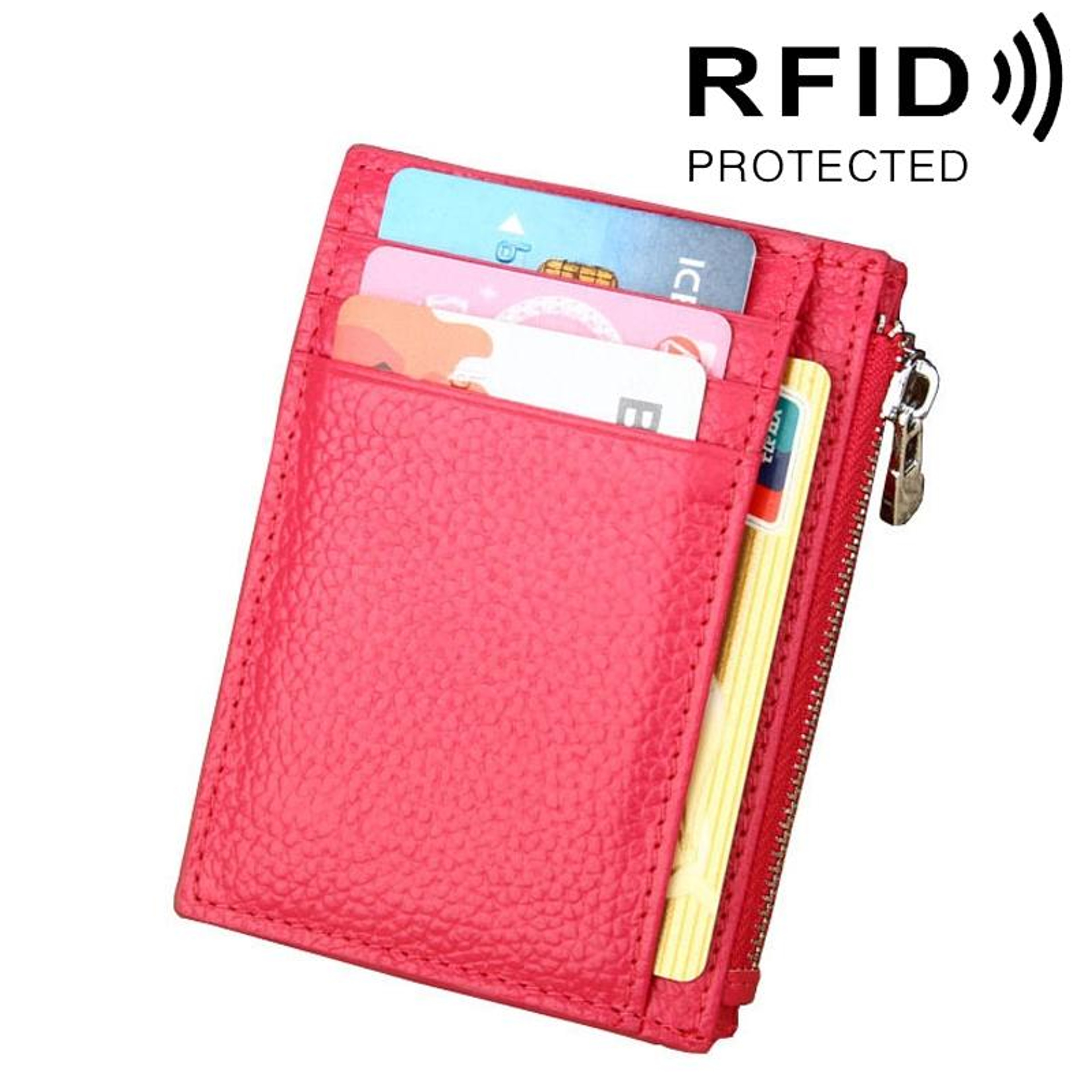Leather RFID Blocking Wallet With Zipper Coin Pocket Slim Credit Card Holder 9