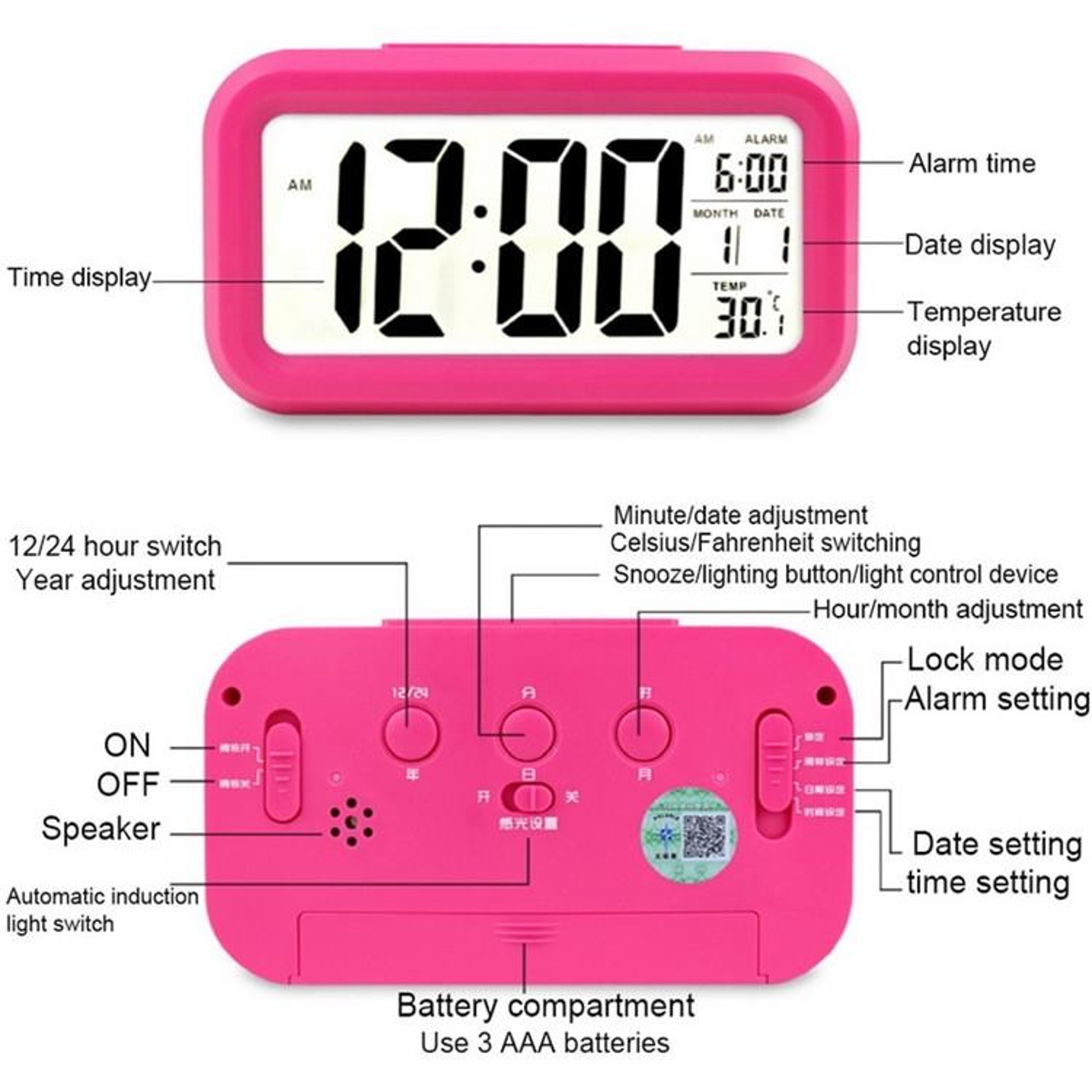 Smart Night Light Digital Alarm Clock With Temperature Display  Snooze Function 5