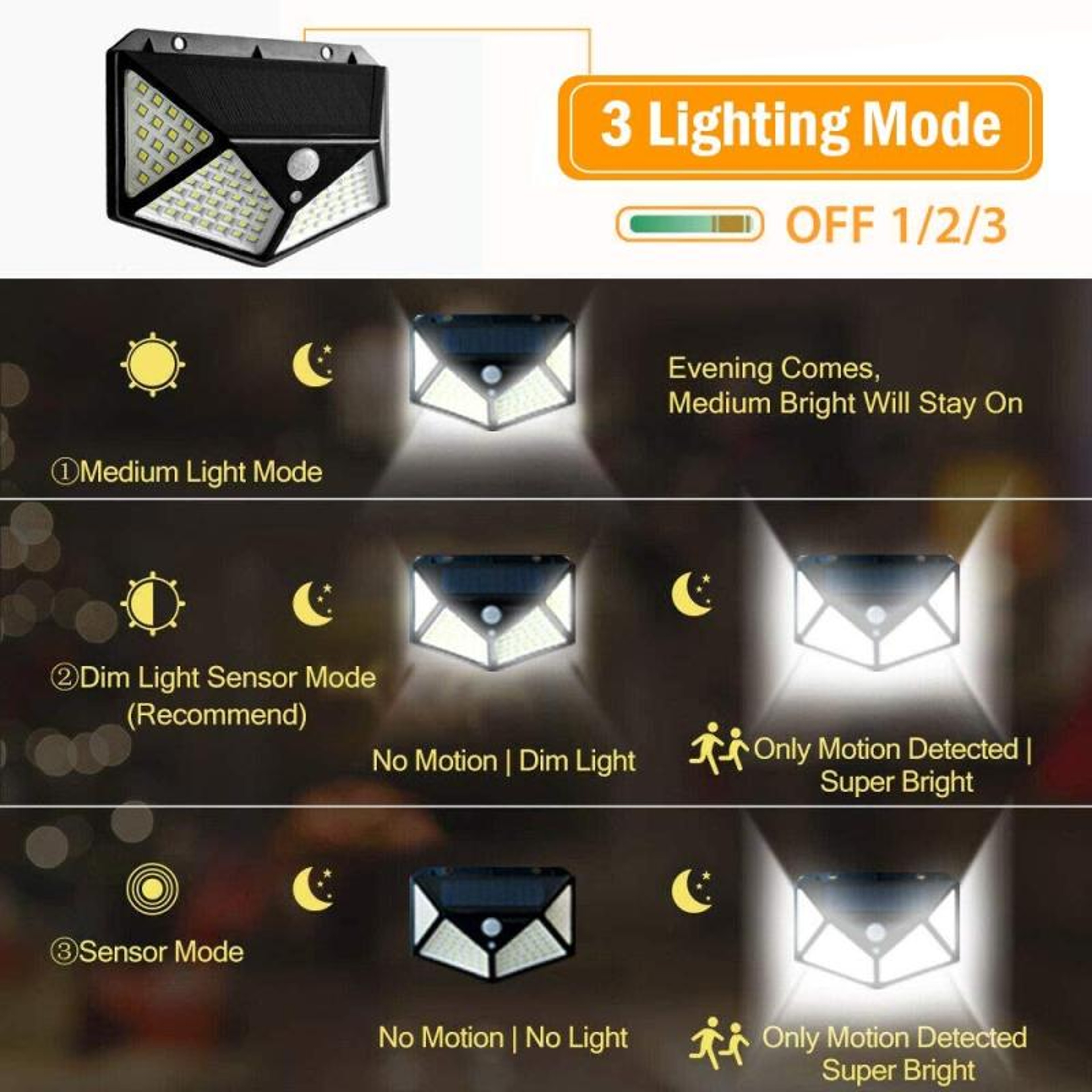 100 LED Solar Wall Light With Motion Sensor For Patio Garden  Balcony Security 4