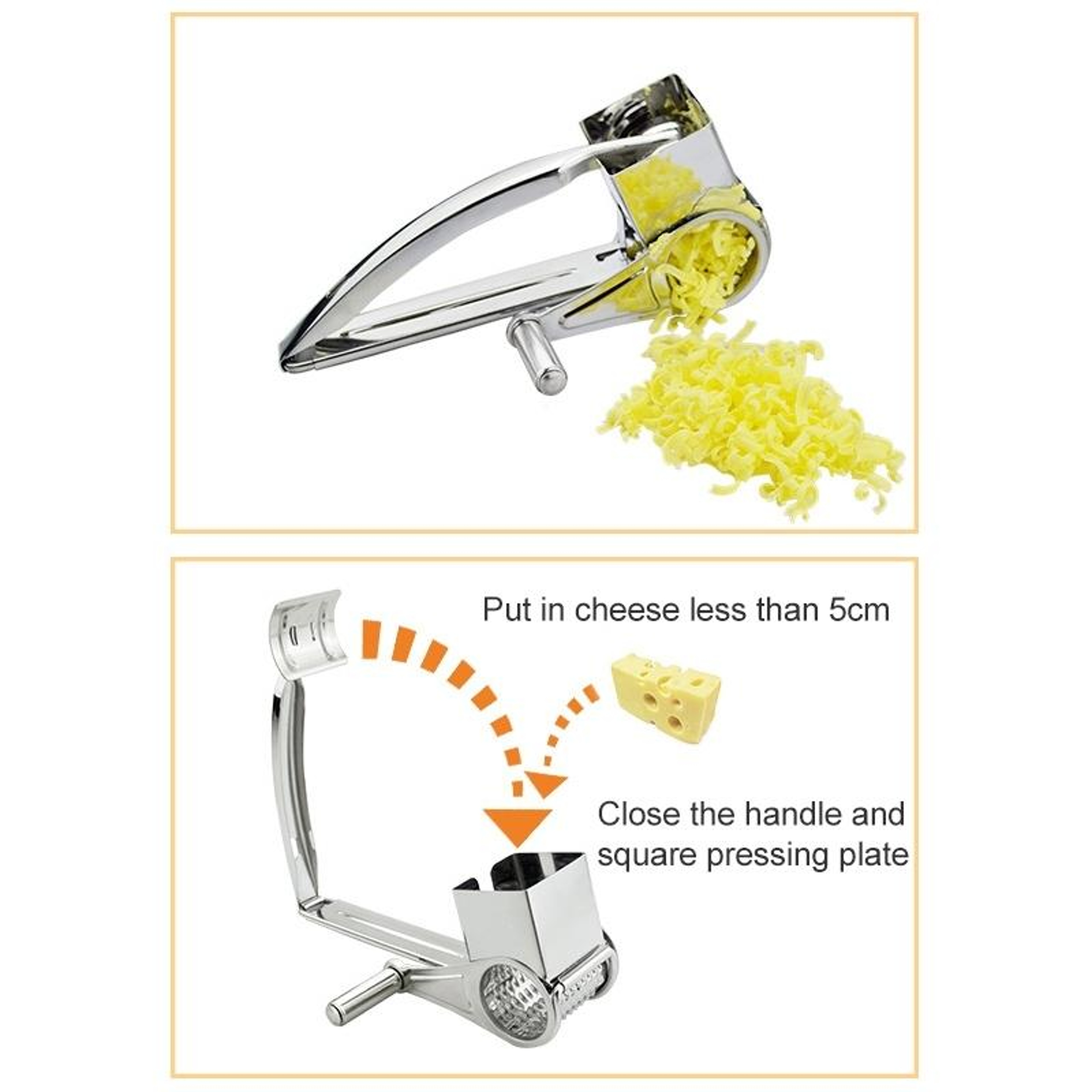 Stainless Steel Rotary Cheese Grater With Container Hand Crank Cheese Shredder 4