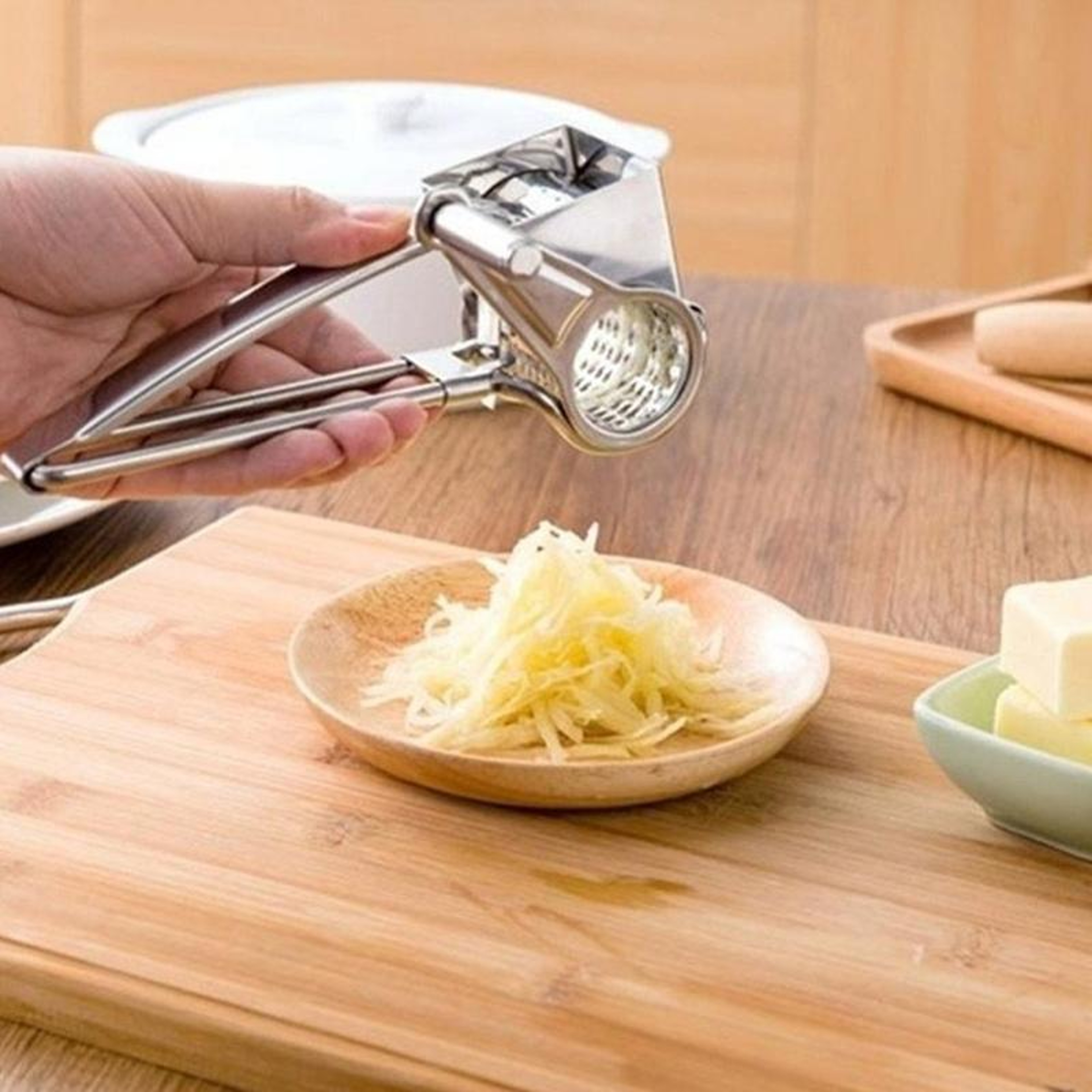 Stainless Steel Rotary Cheese Grater With Container Hand Crank Cheese Shredder 0