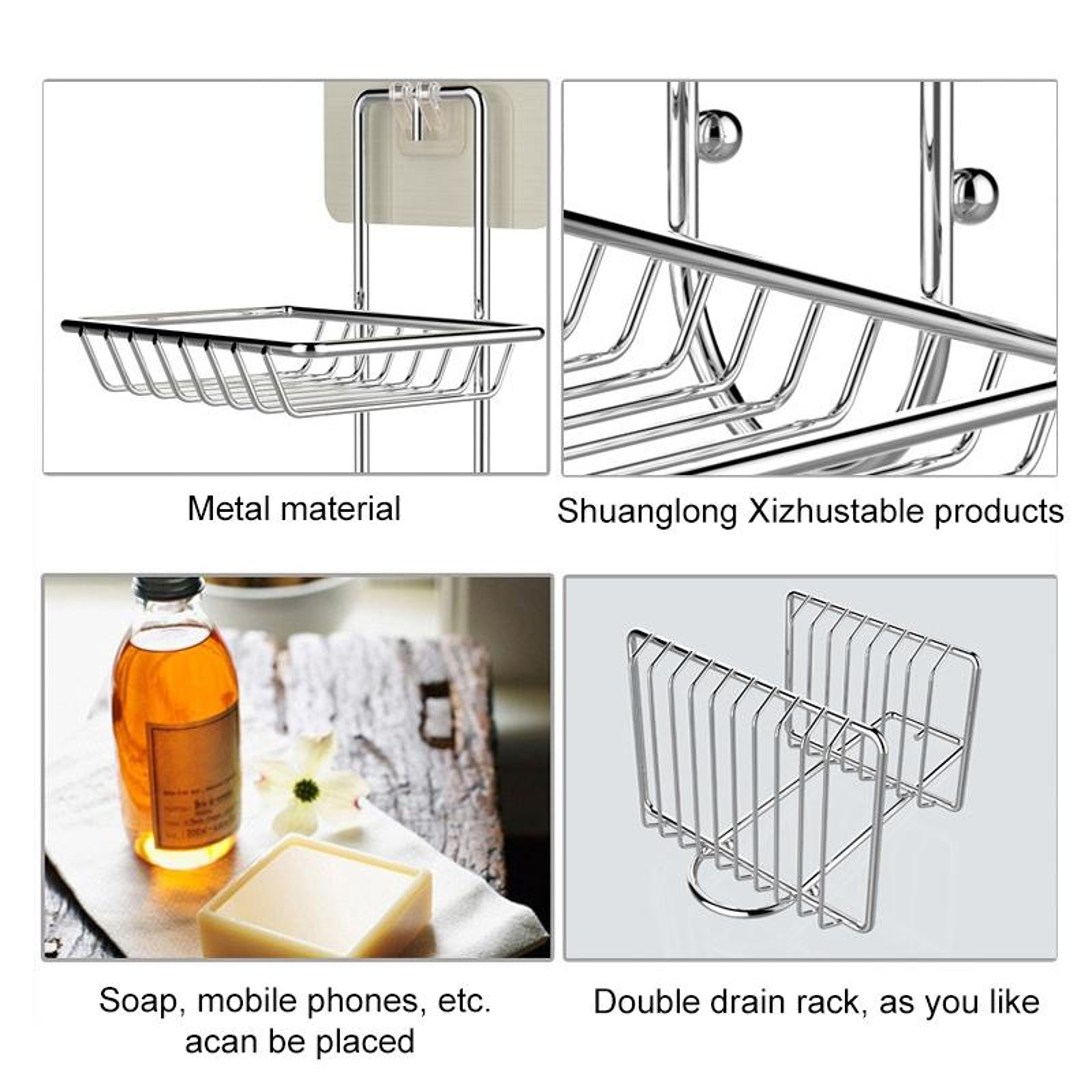 Stainless Steel Soap Dish with Adhesive Wall Mount Double Layer Bathroom Storage Shelf – view 2