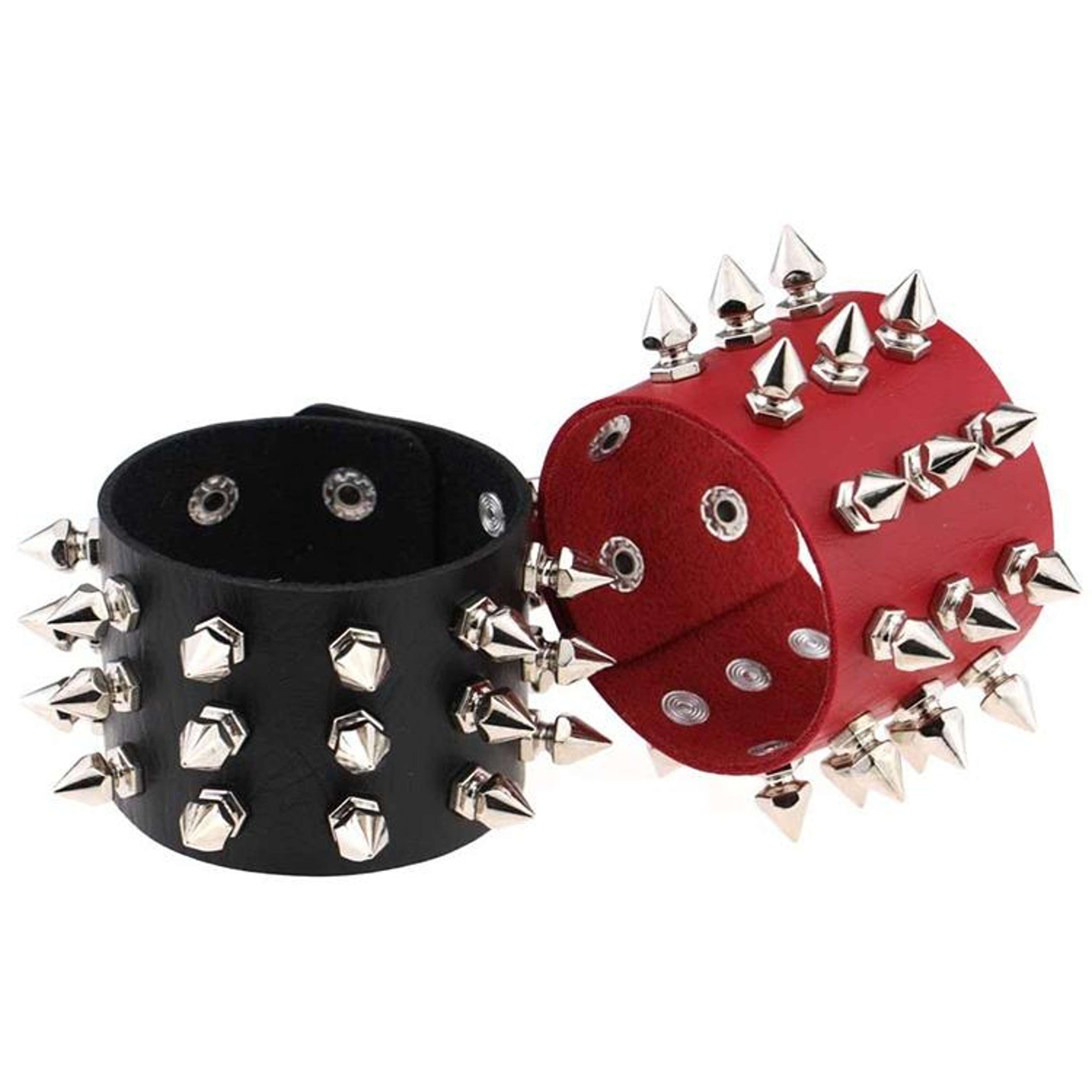 Punk Spike Studded Leather Bracelets Set for Men & Women 2PCS Gothic Rivet Cuff Bands Random Color – view 4