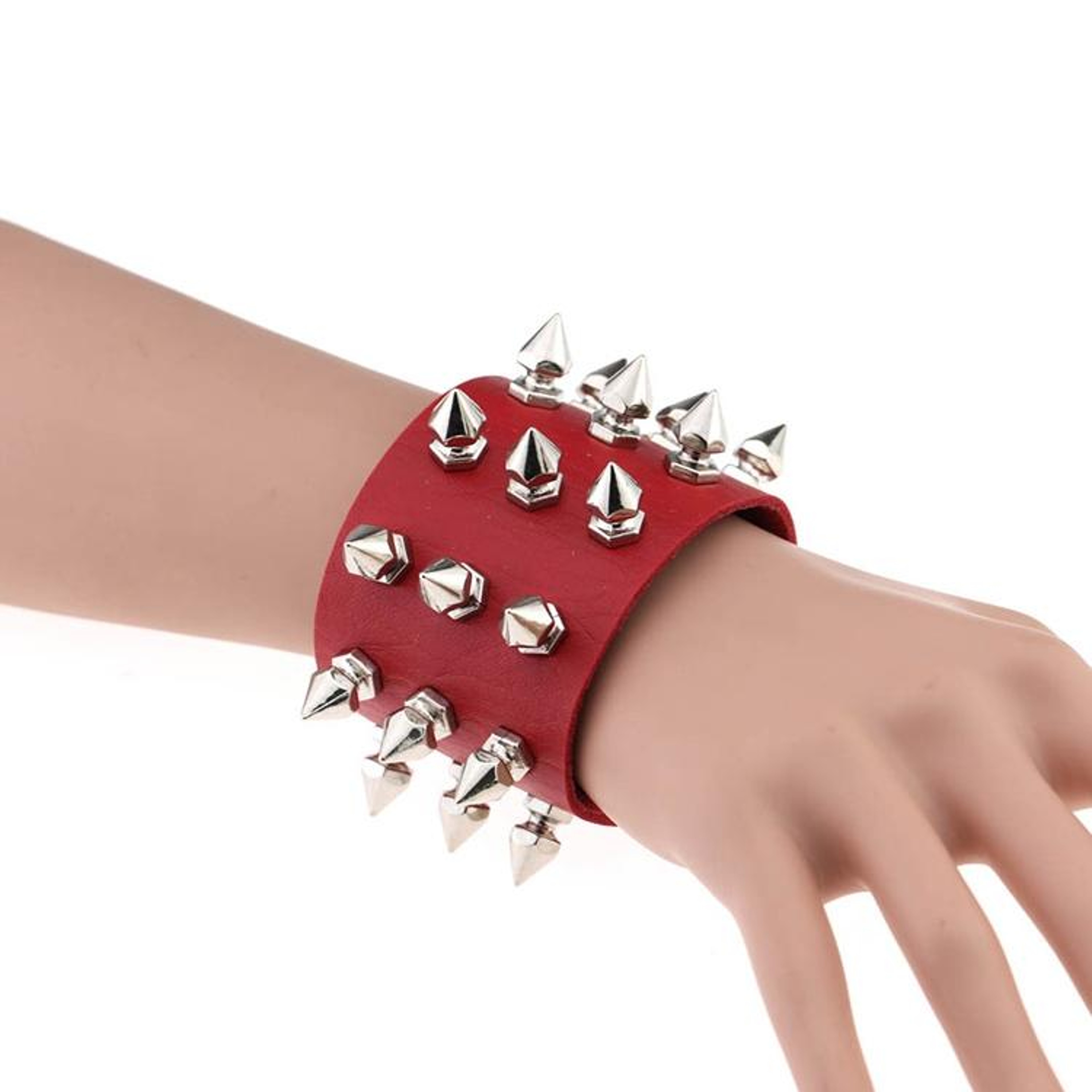 Punk Spike Studded Leather Bracelets Set for Men & Women 2PCS Gothic Rivet Cuff Bands Random Color – view 7