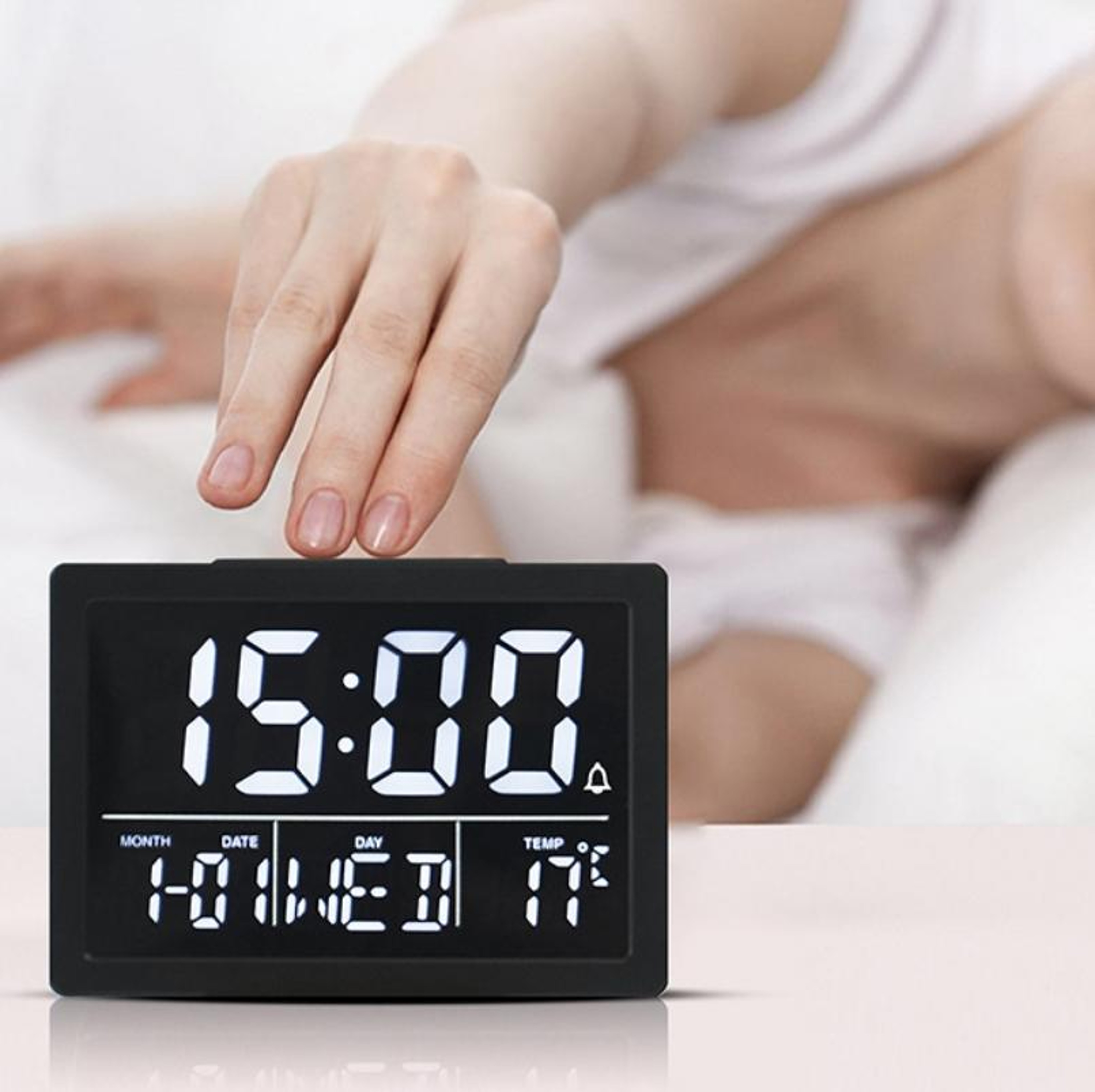 Smart Large Screen LED Alarm Clock With Temperature Display  Natural WakeUp Sounds 0