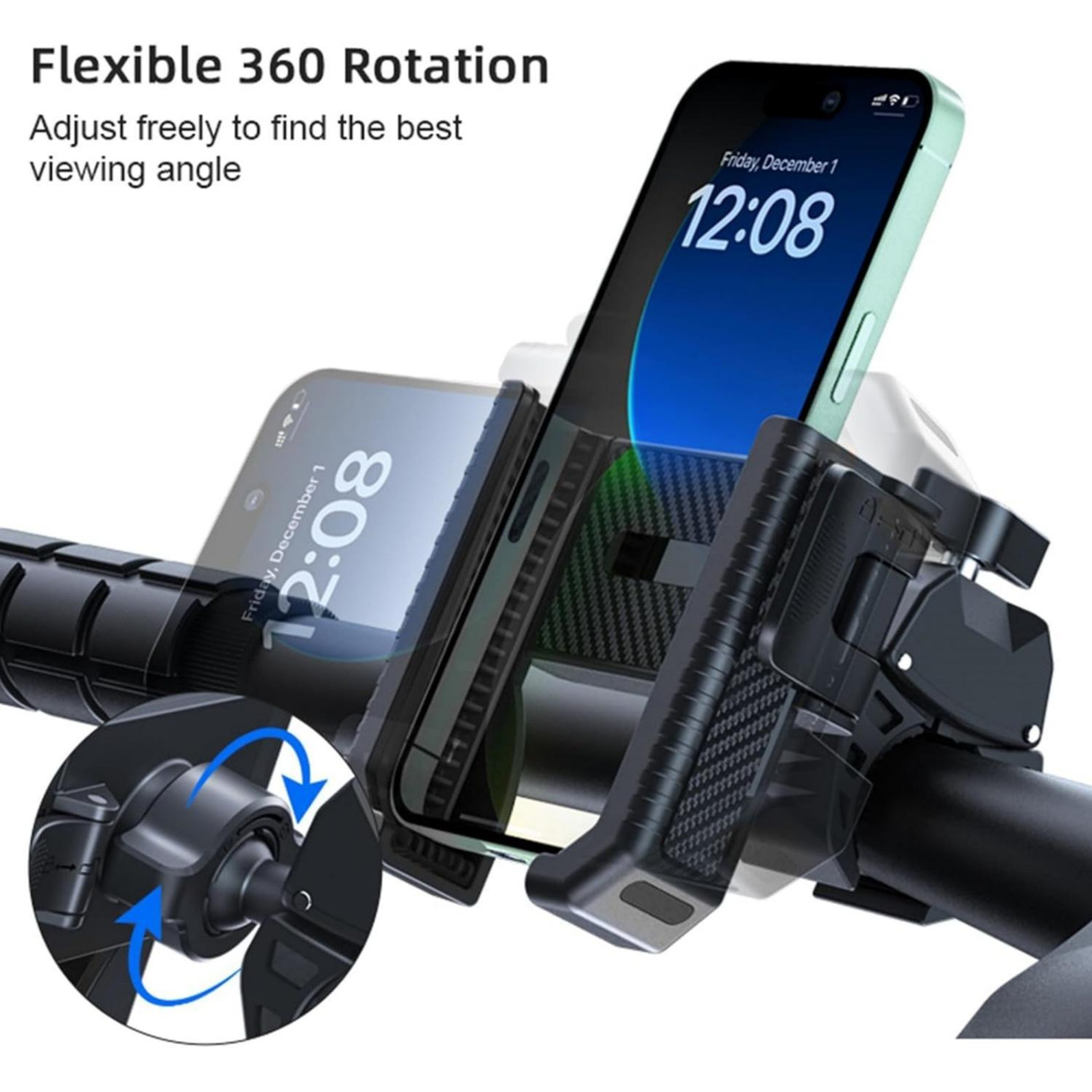 Carbon Fiber Bike & Scooter Phone Holder with 360° Rotation for 4.7–7 Inch Smartphones – view 9