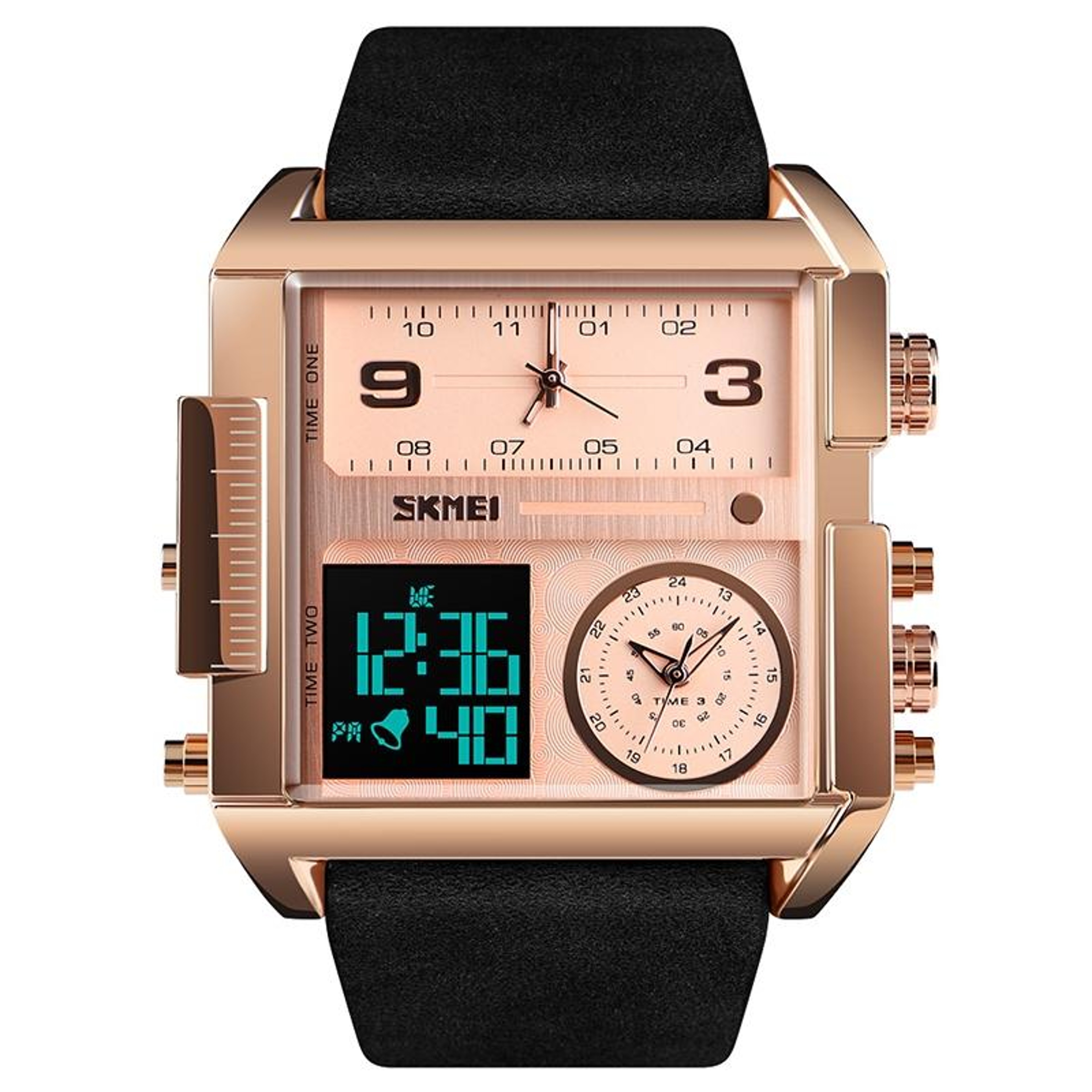 Men Multifunctional Digital Watch with Leather Strap and Waterproof Square Dial – view 16