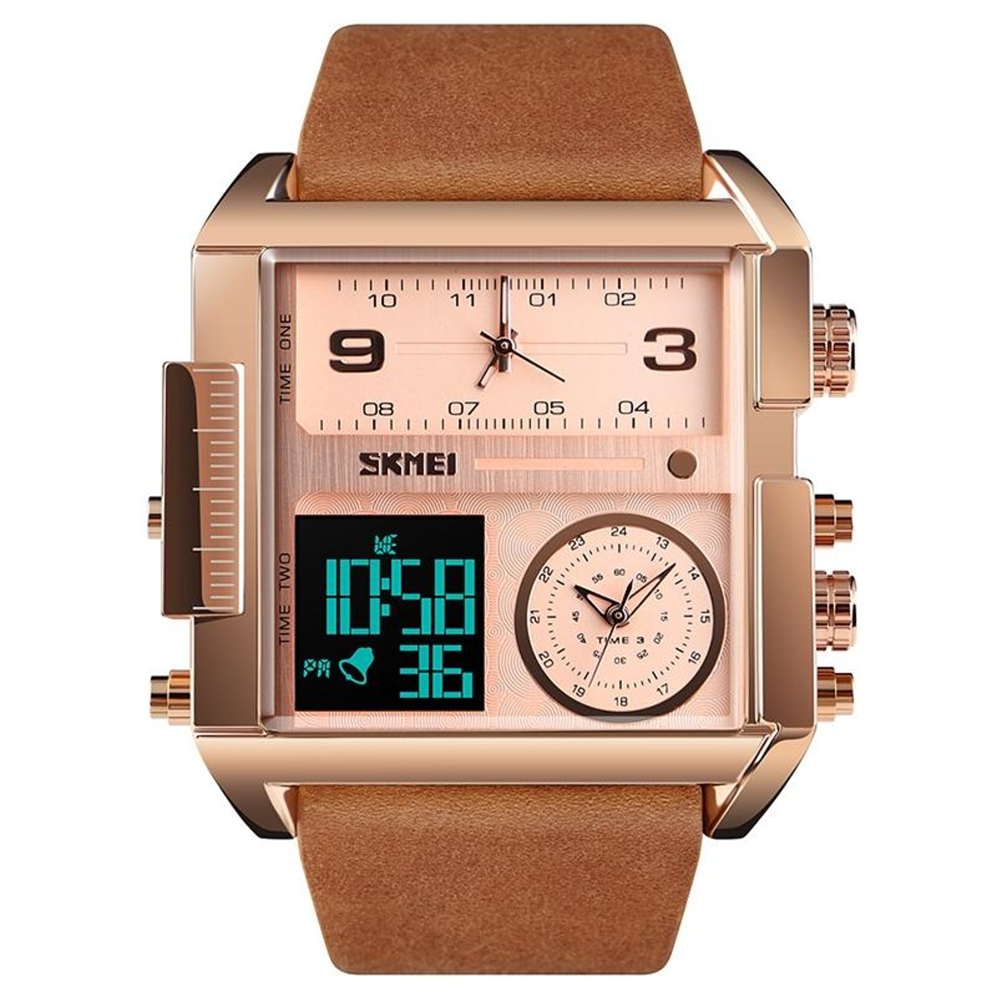 Men Multifunctional Digital Watch with Leather Strap and Waterproof Square Dial – view 19