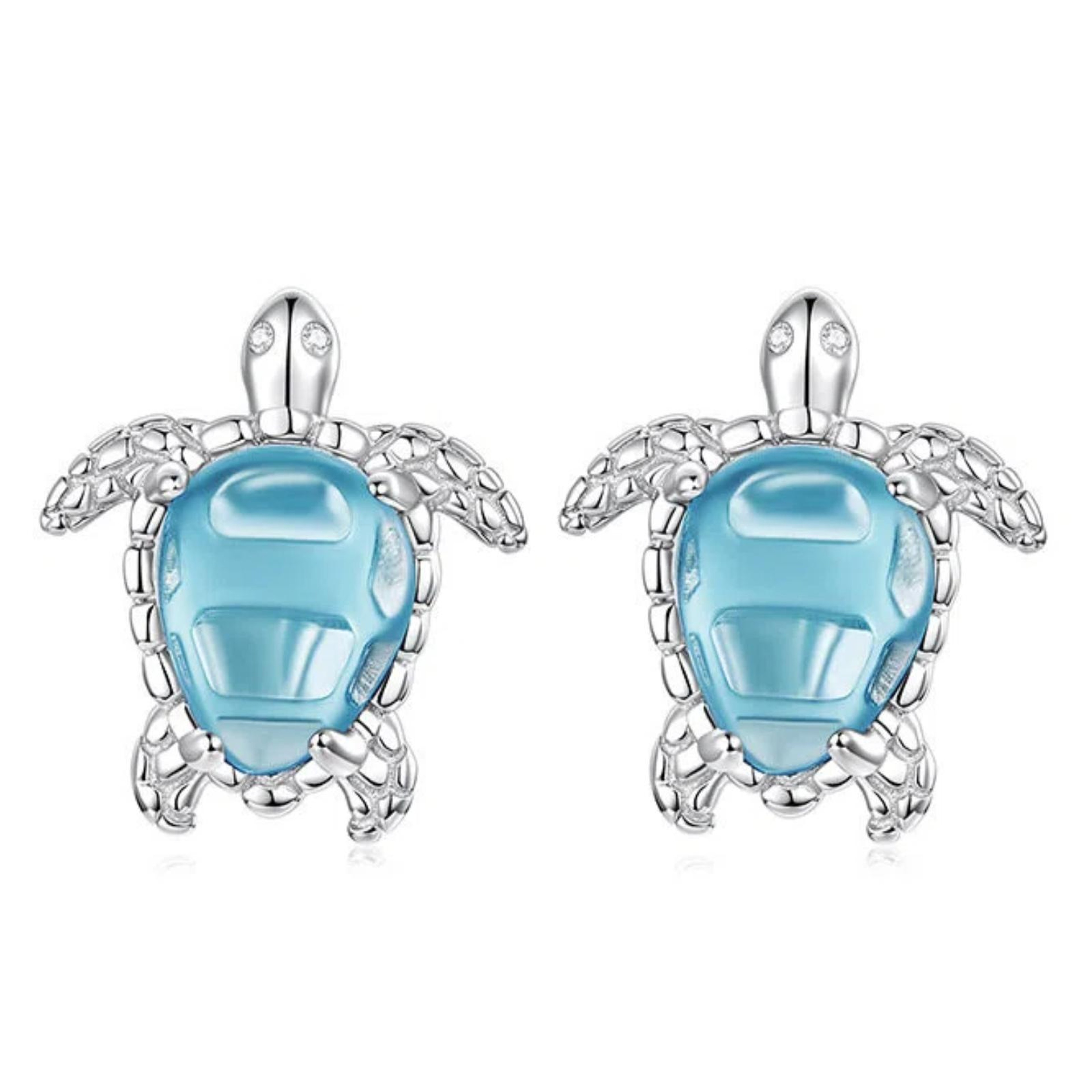 Elegant Sea Turtle Zircon Stud Earrings For Women In White Gold Plated Silver Needle Design 2