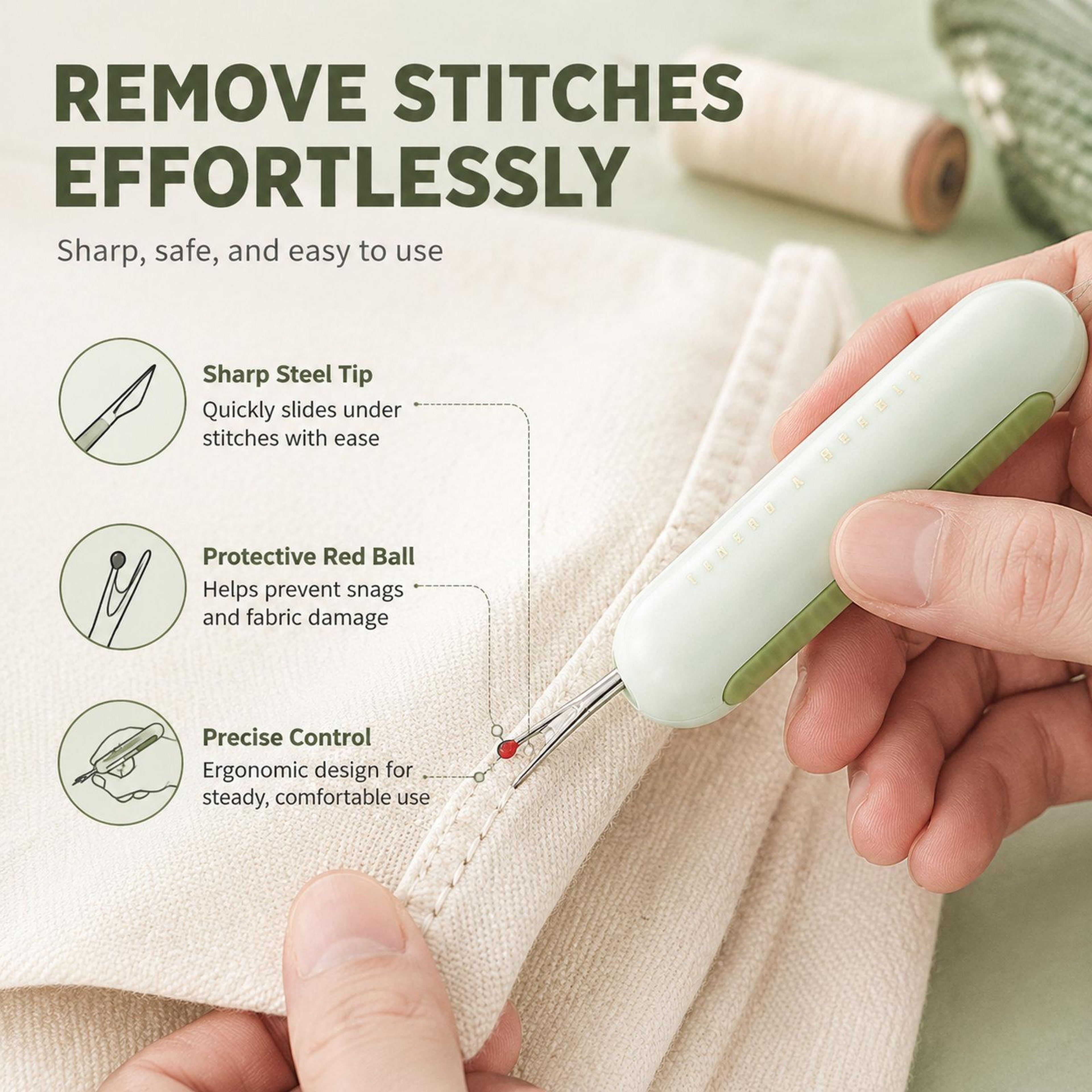 Retractable Seam Ripper  Needle Threader 2in1 Tool For Hand Sewing And Embroidery 2