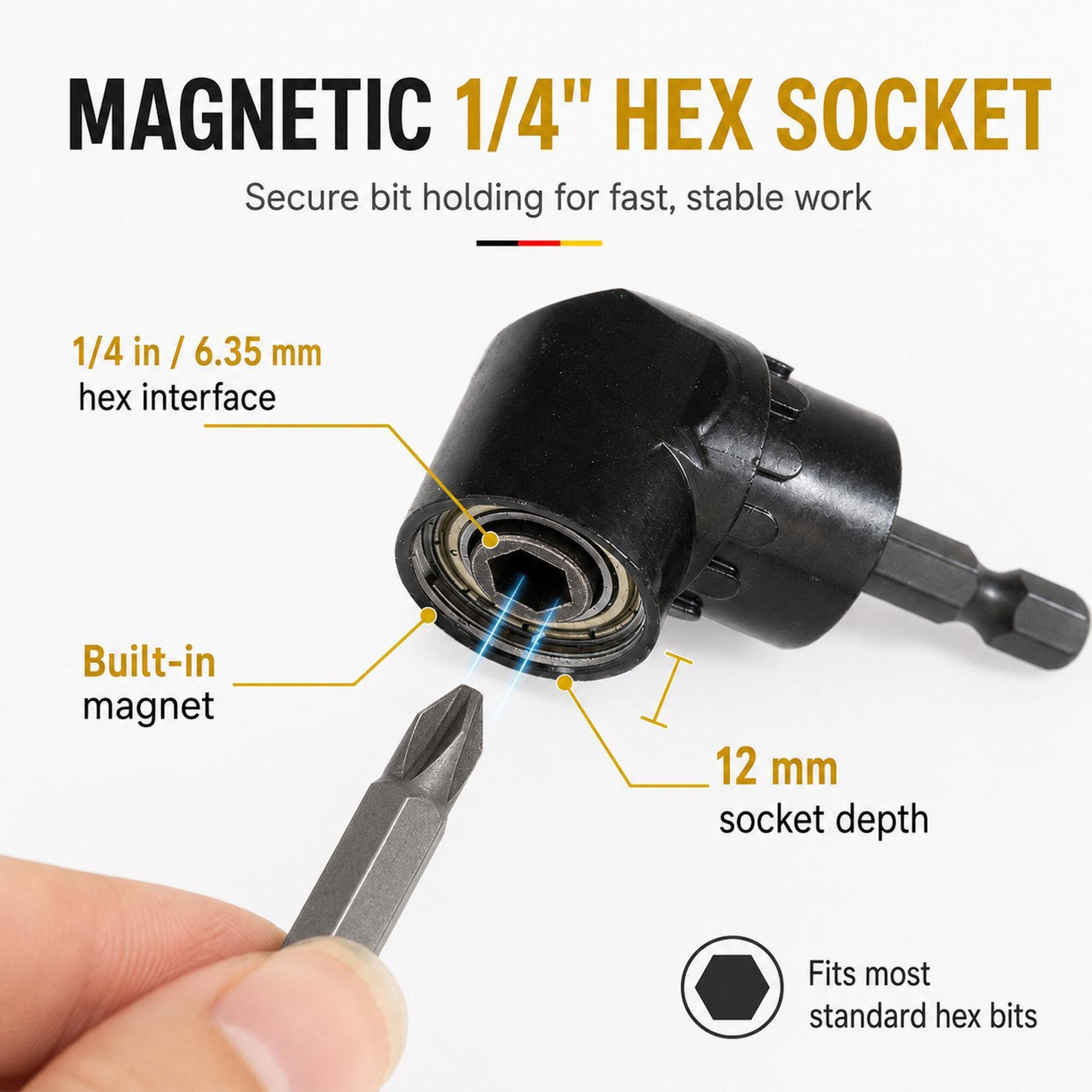 105 Right Angle Drill Attachment Magnetic Hex Shank Screwdriver Adapter for Tight Spaces – view 4