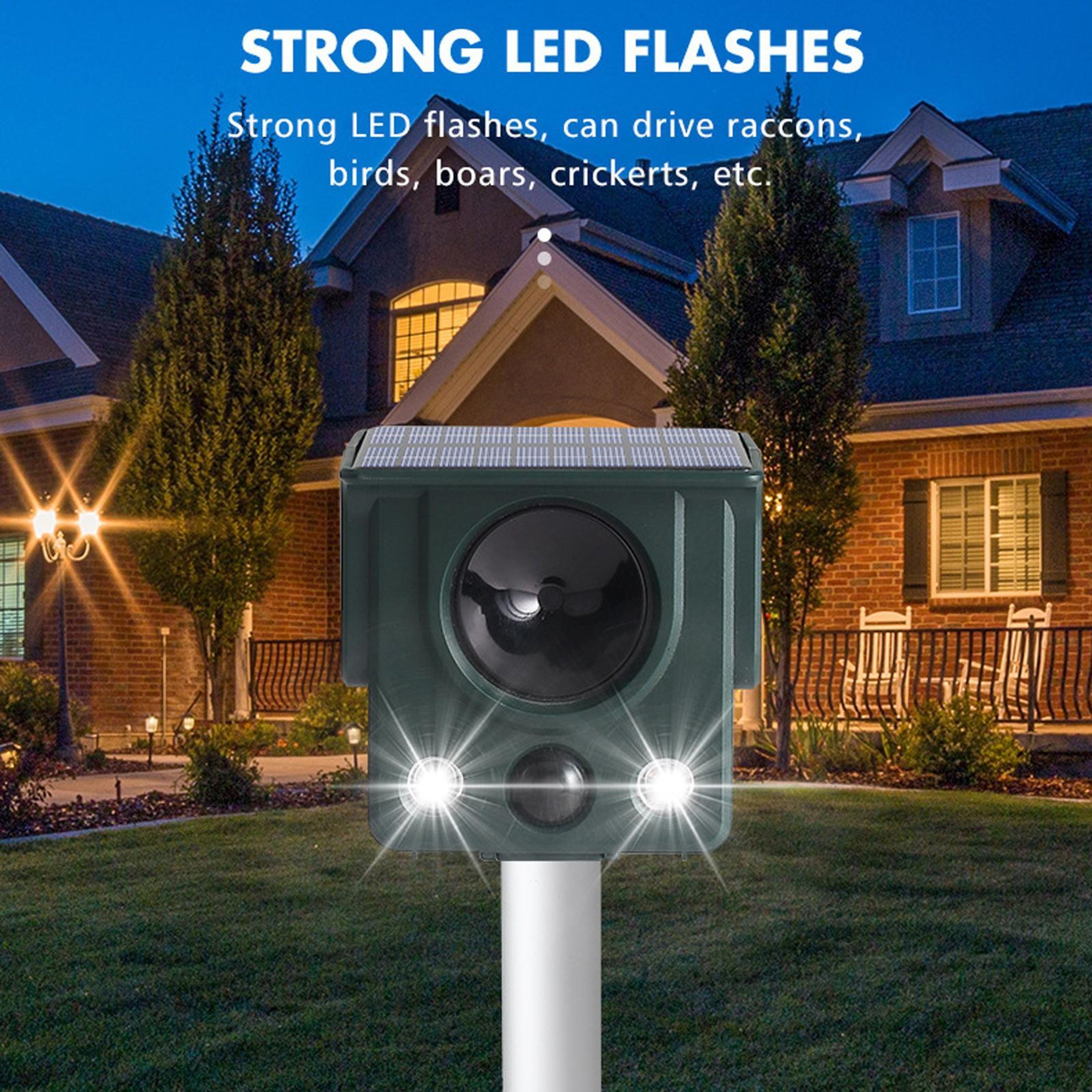 Solar Ultrasonic Animal Repeller With LED Strobe  Motion Sensor For Gardens And Farms 3