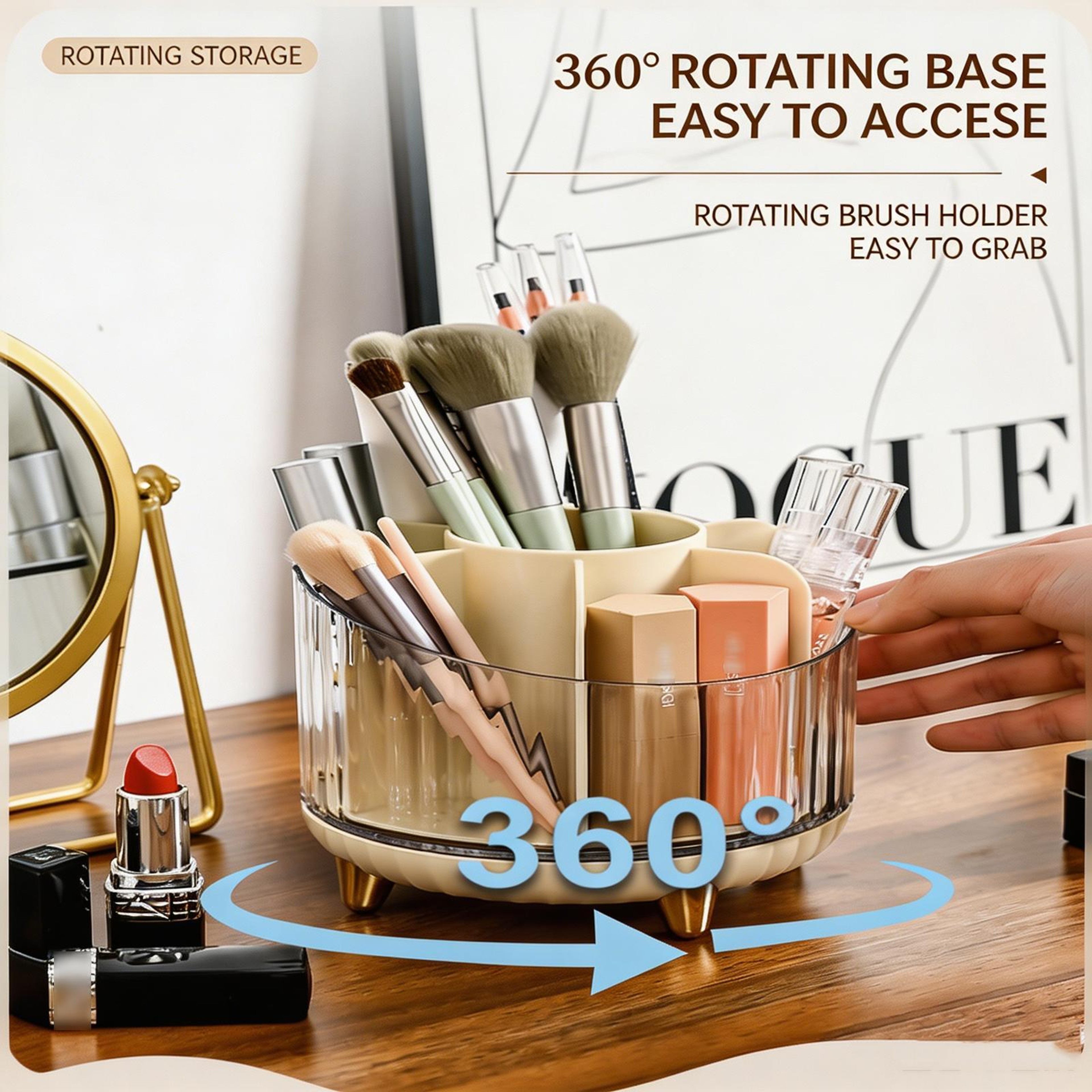 360 Rotating Makeup Organizer with Multi Grid Cosmetic Storage for Vanity and Skincare – view 2
