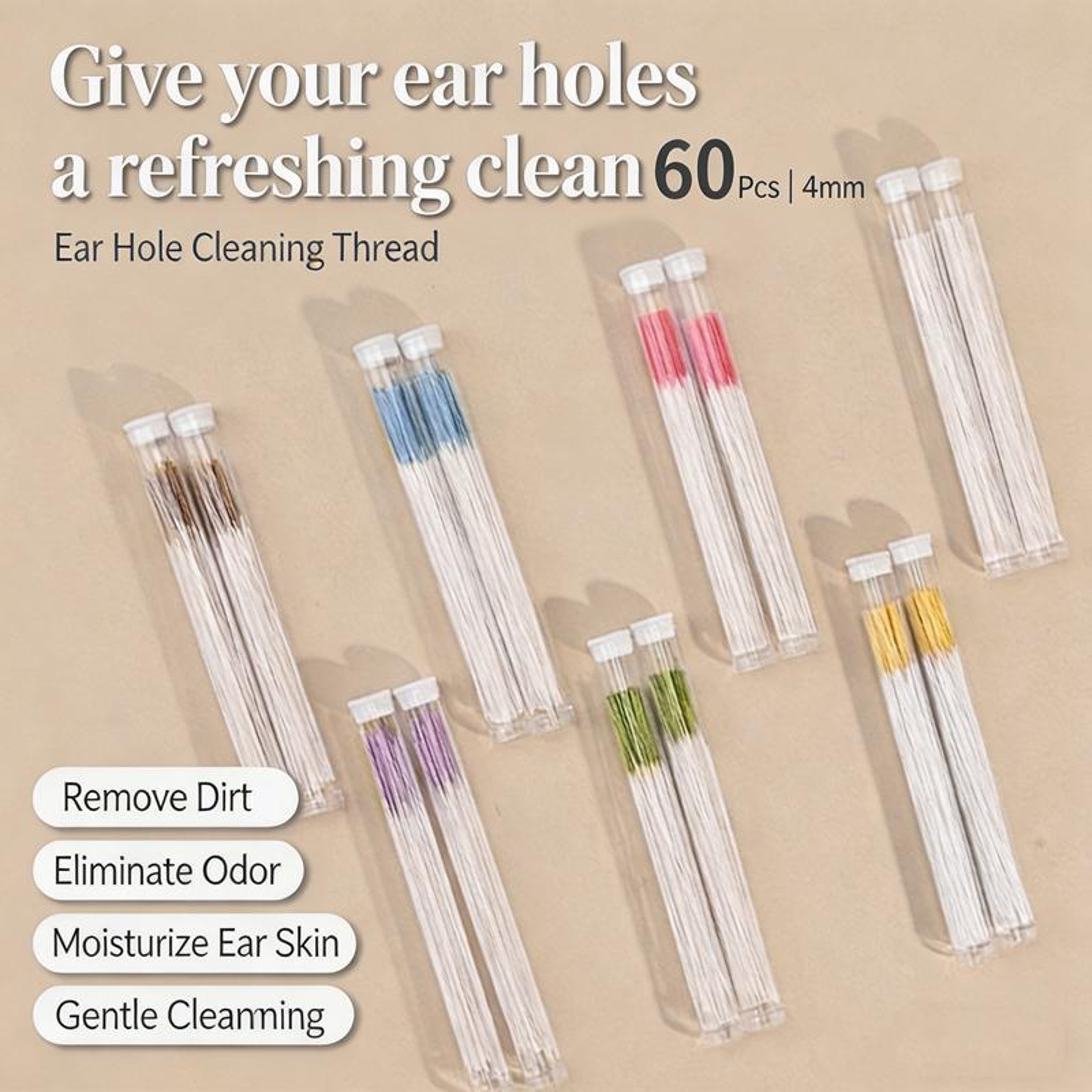 Ear Hole Cleaning Floss 60Pack Disposable Ear Piercing Cleaner For Fresh OdorFree Piercings Random  1
