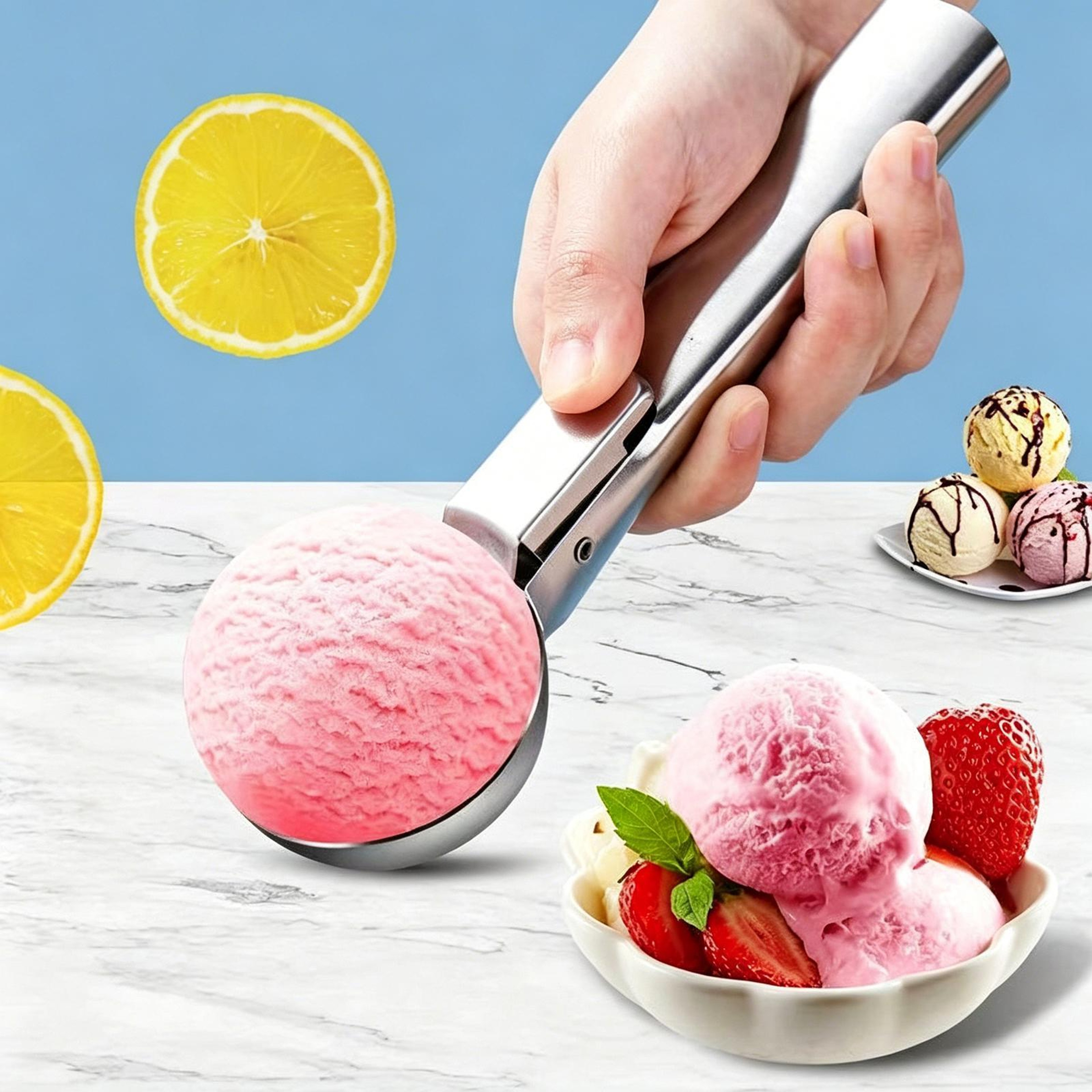 Premium Ice Cream Scoop  Fruit Ball Scooper Stainless Steel Trigger Release Kitchen Tool 0