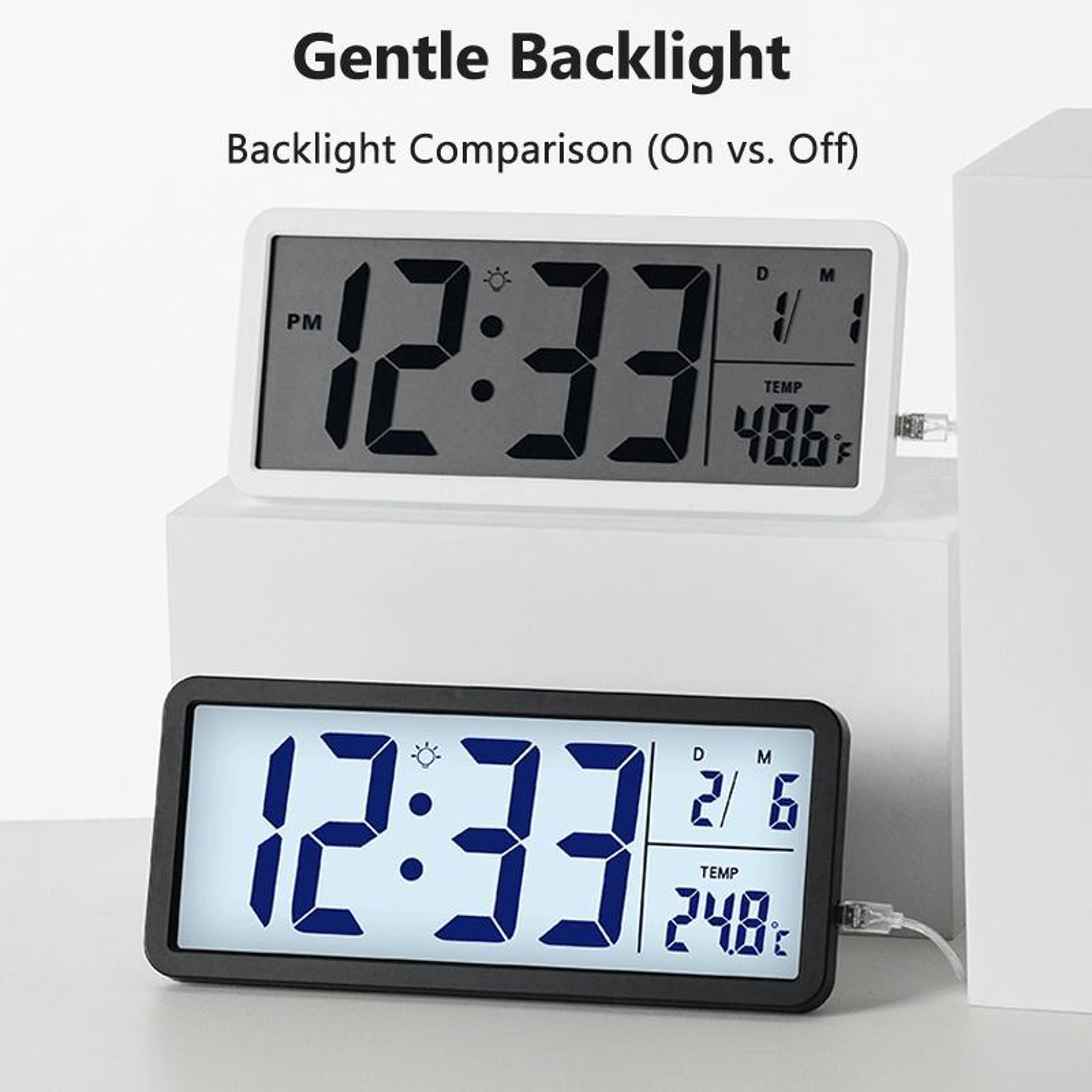 10 Inch Digital Wall Clock With Indoor Thermometer And Large LCD Display 3