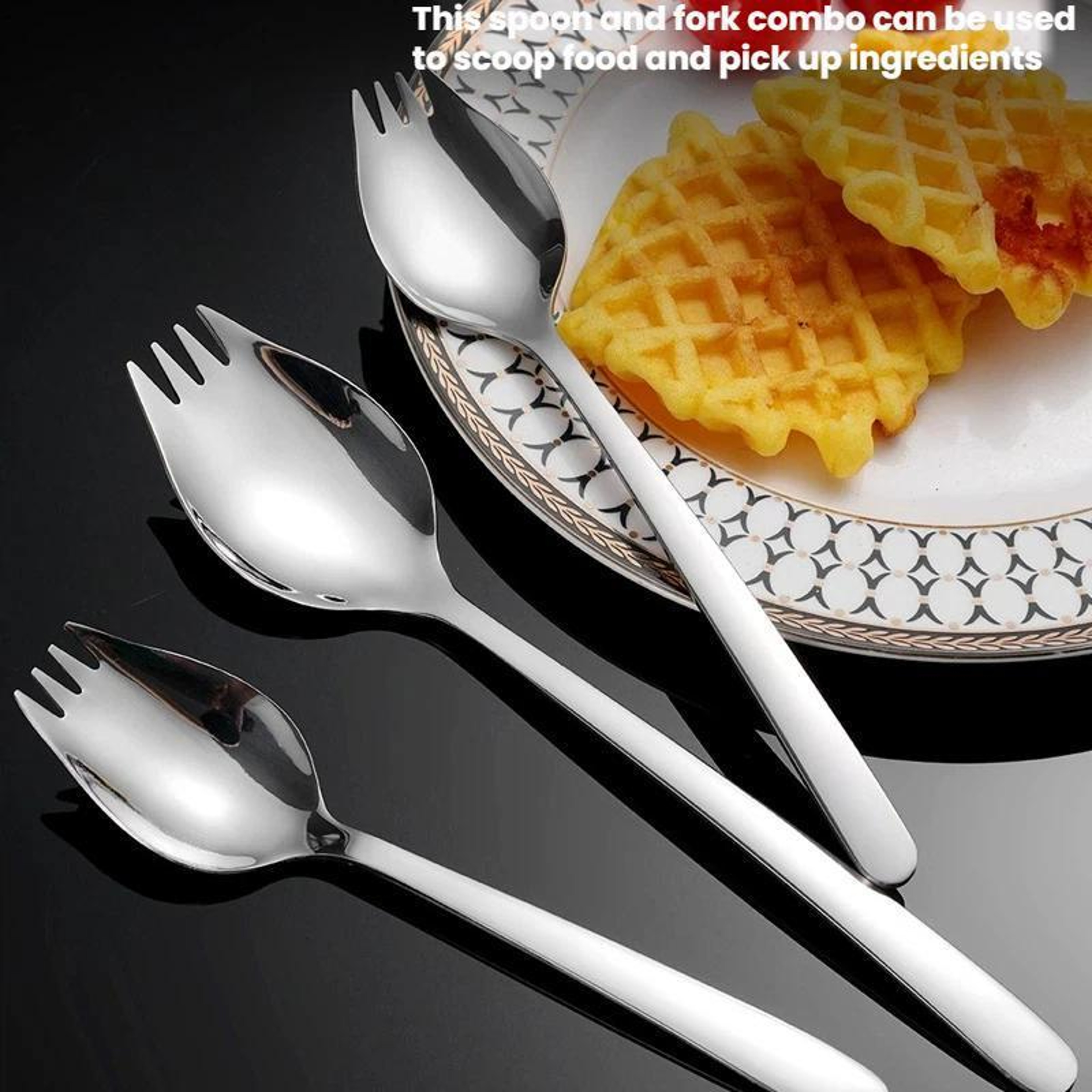 Stainless Steel Pasta Fork & Salad Serving Spoon Set for Noodles, Salads & Everyday Dining – view 3