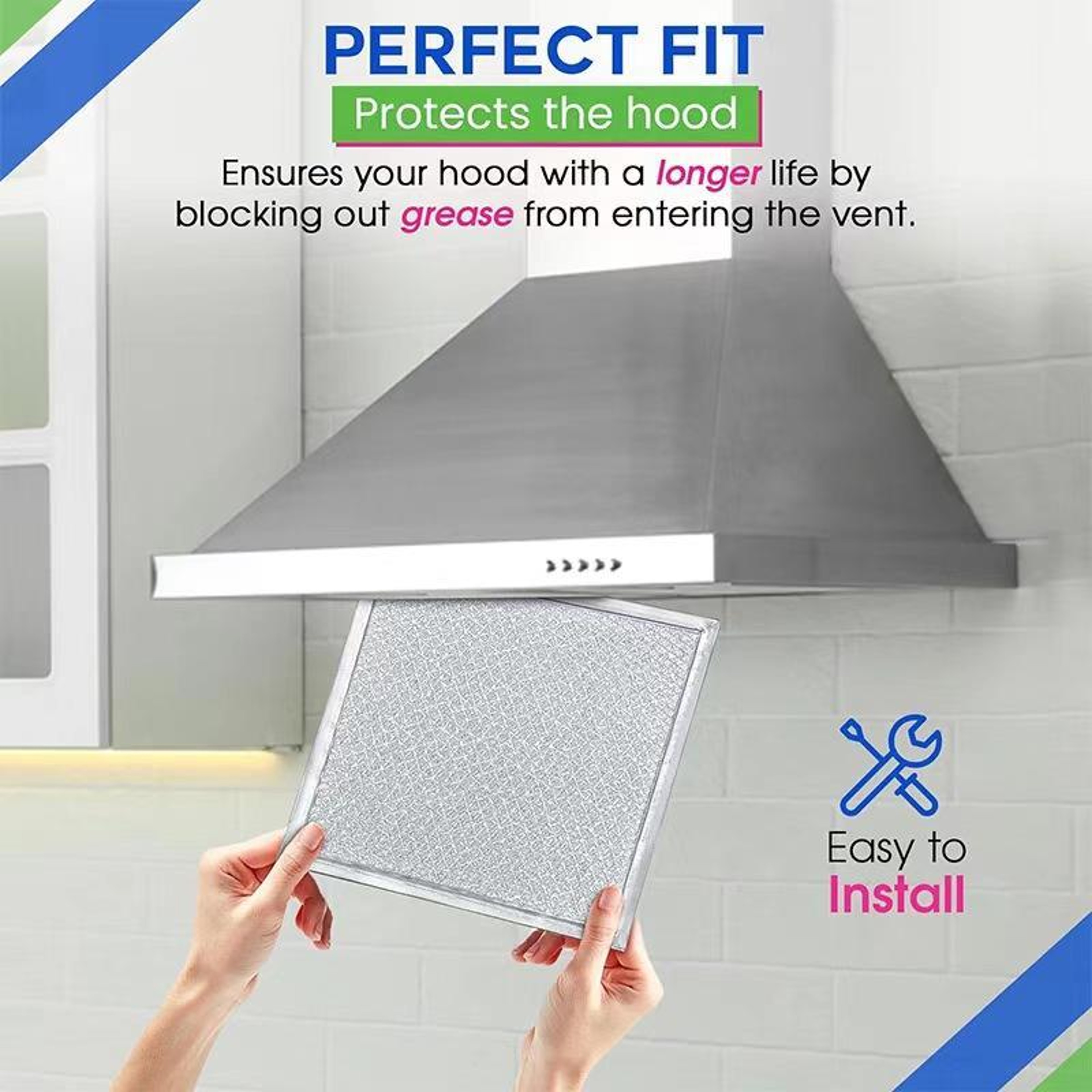 Ventline BCC024600 8x8 Inch Range Hood Filter Replacement 2PCS Aluminum Grease Vent Filters – view 3