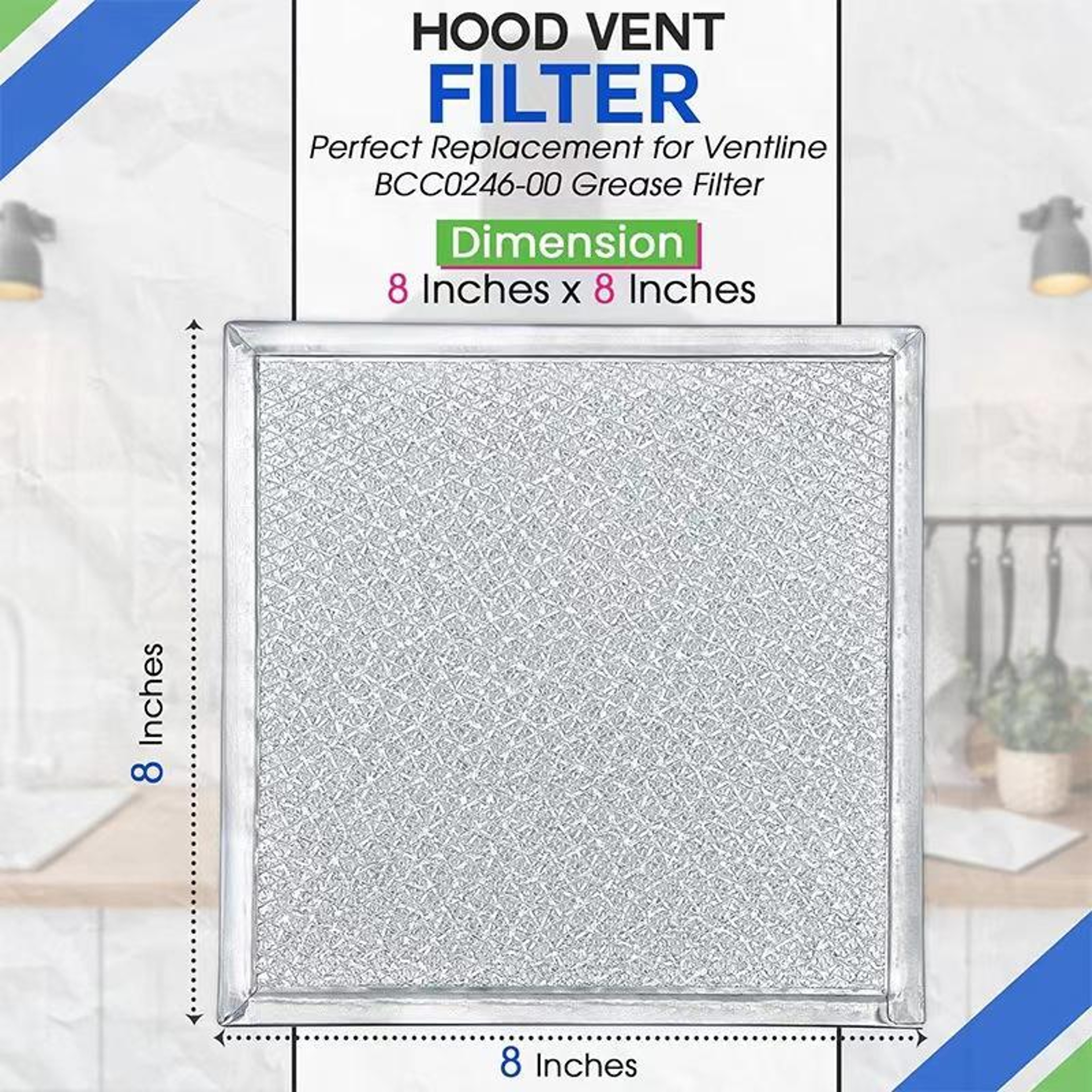 Ventline BCC024600 8x8 Inch Range Hood Filter Replacement 2PCS Aluminum Grease Vent Filters – view 4