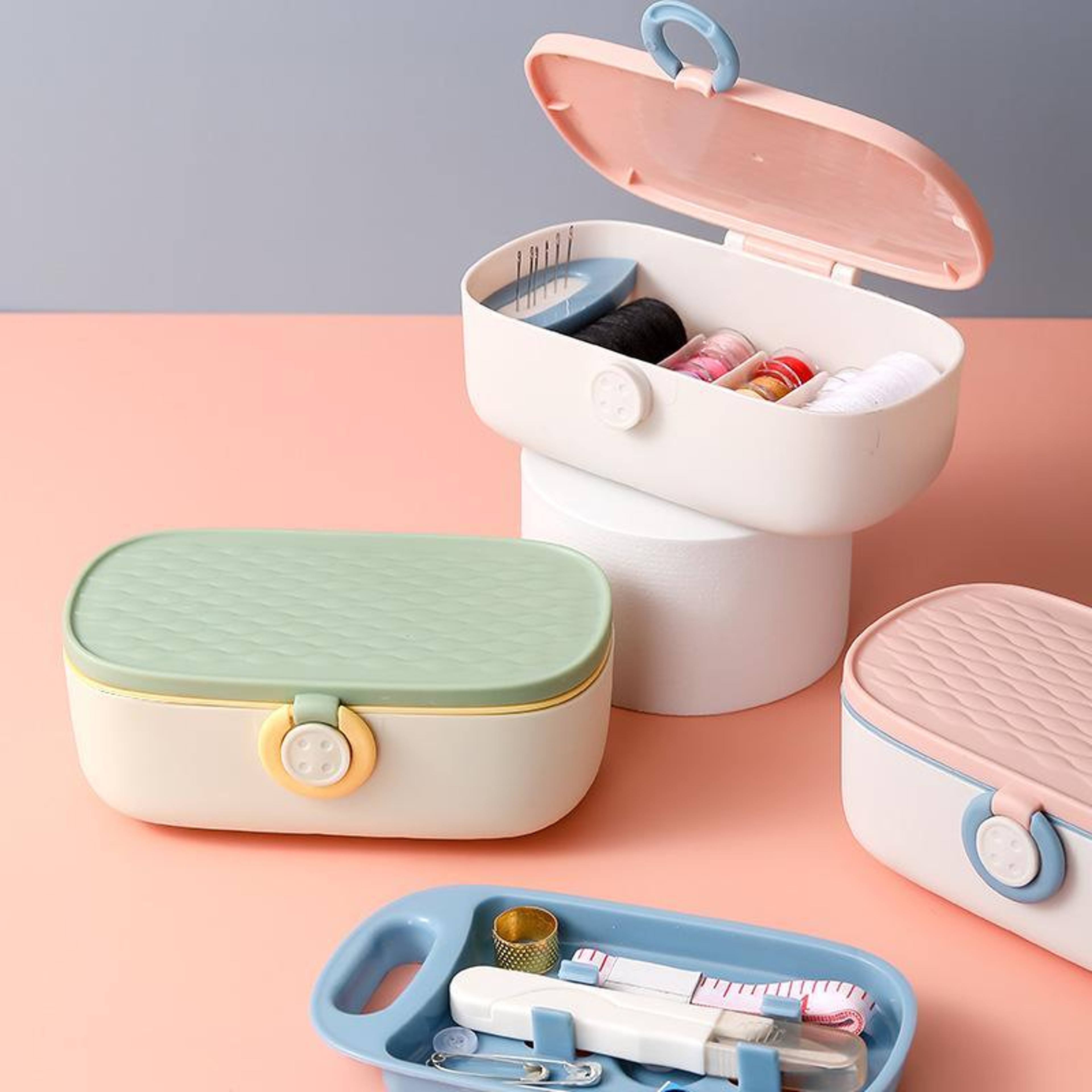 Portable Sewing Kit Organizer Box With DoubleLayer Storage And Needle Repair Set 1