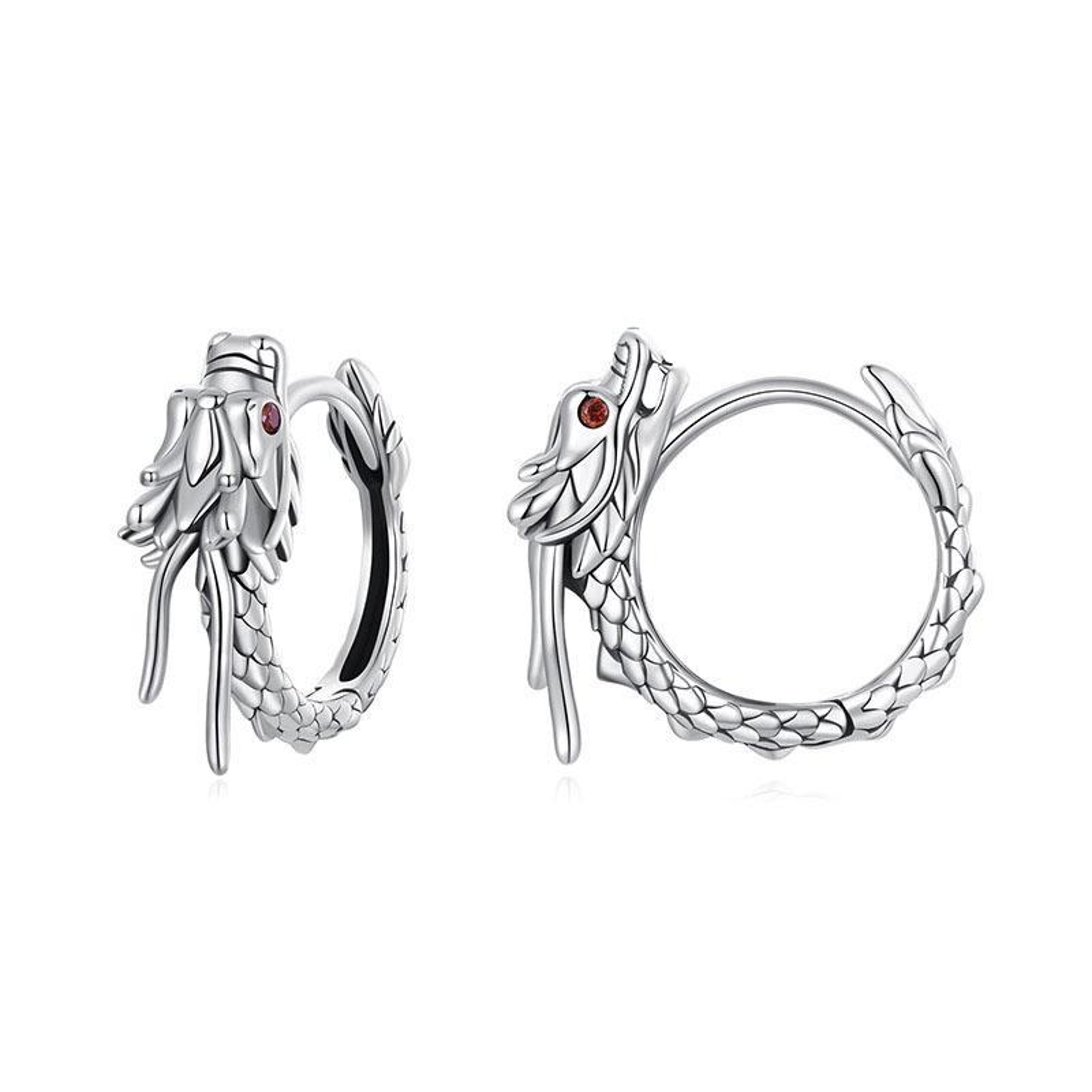 Sterling Silver Flying Dragon Earrings with Zircon Accent Gothic Fantasy Jewelry – view 1