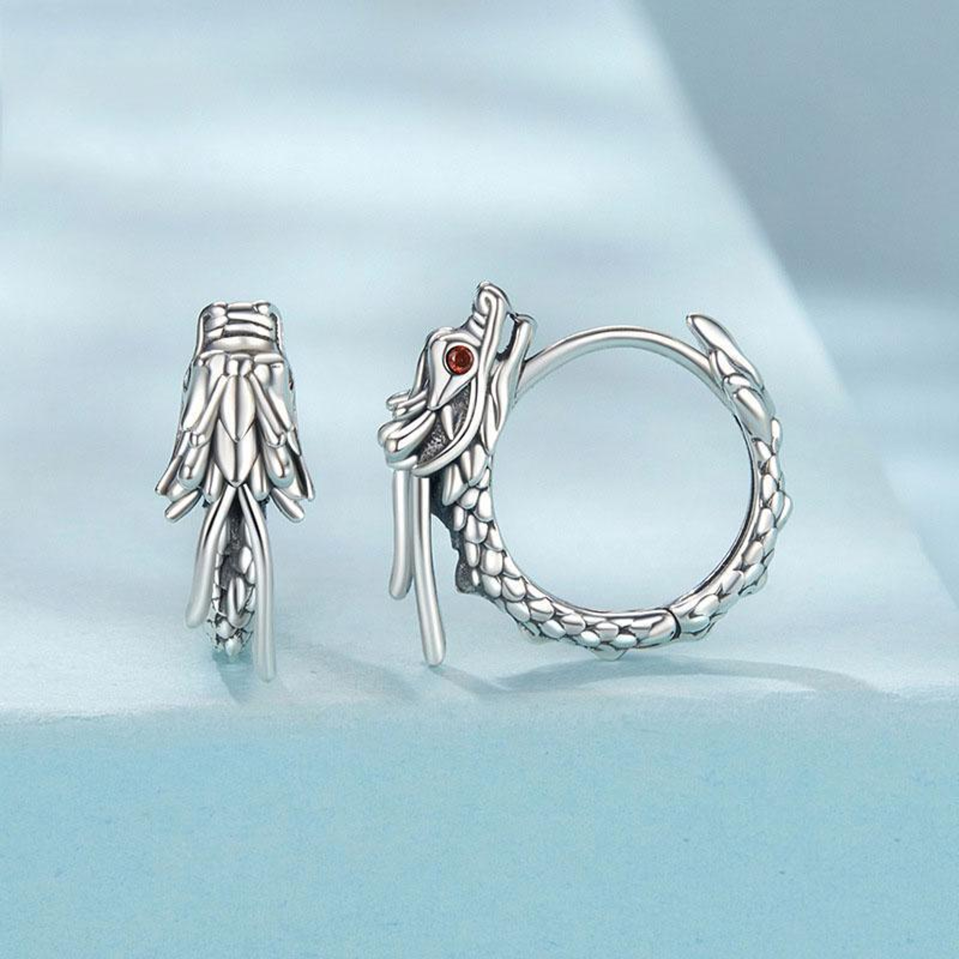 Sterling Silver Flying Dragon Earrings with Zircon Accent Gothic Fantasy Jewelry – view 3