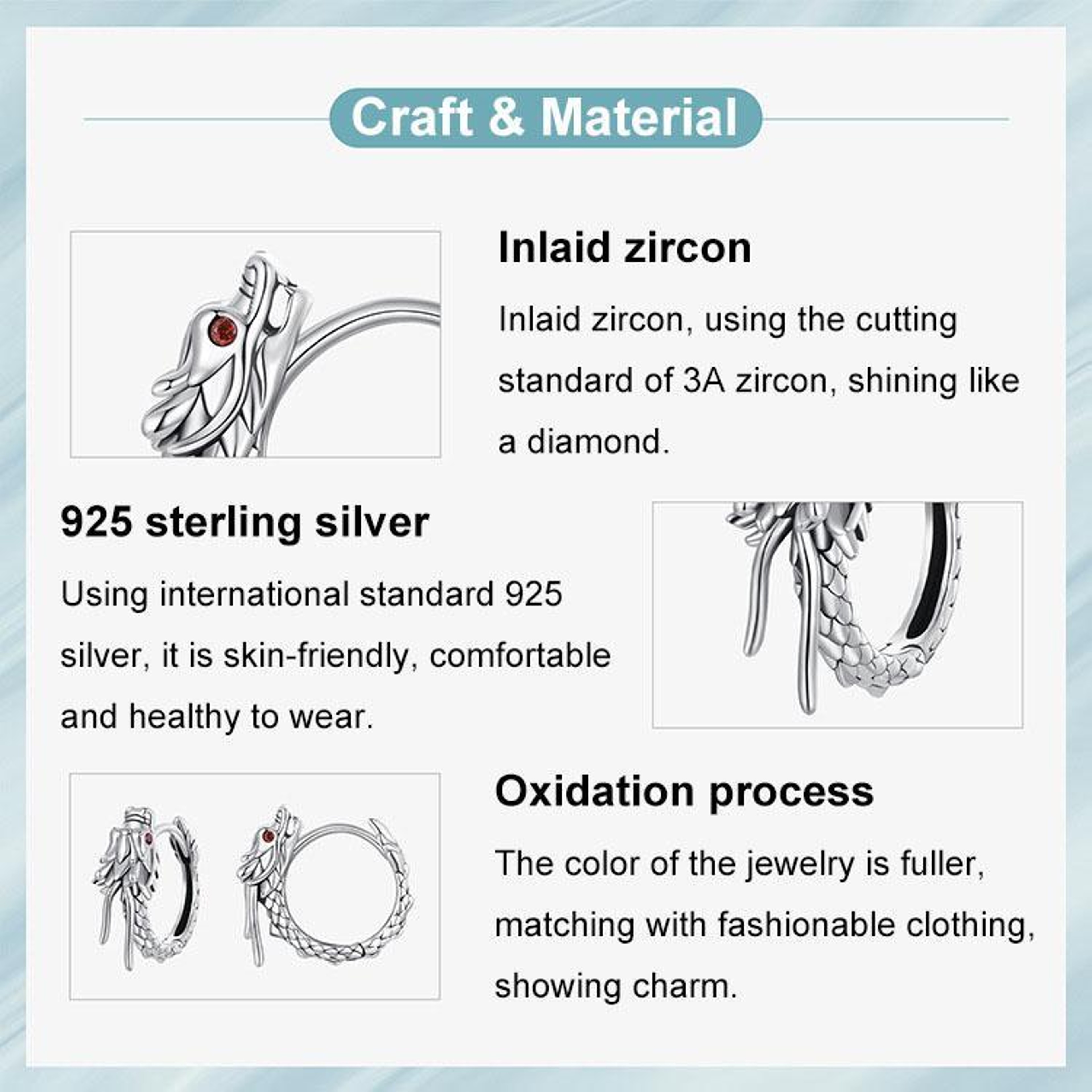 Sterling Silver Flying Dragon Earrings with Zircon Accent Gothic Fantasy Jewelry – view 5