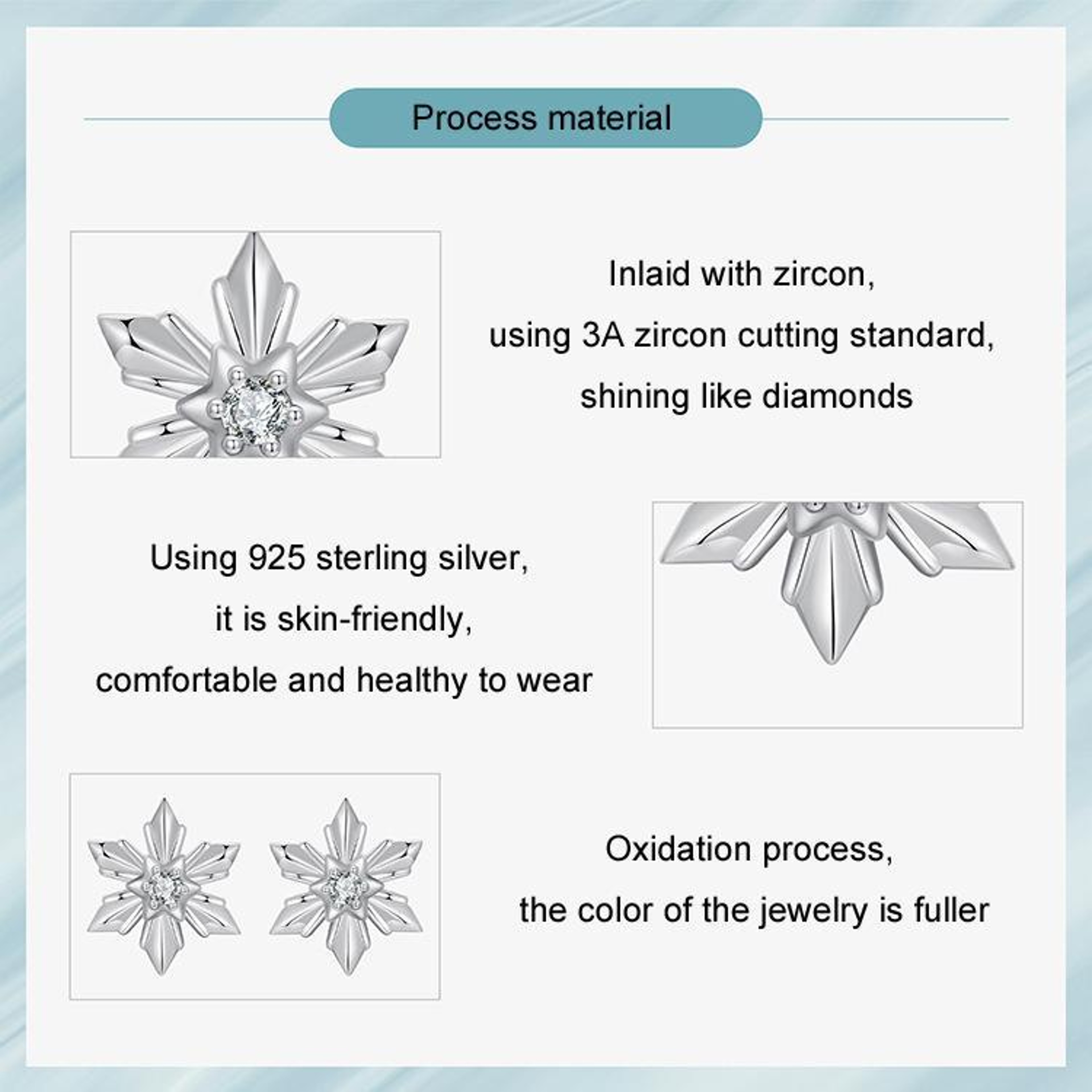 Winter Glow Sterling Silver Snowflake Stud Earrings with Zircon Hypoallergenic Snowflake Jewelry – view 5