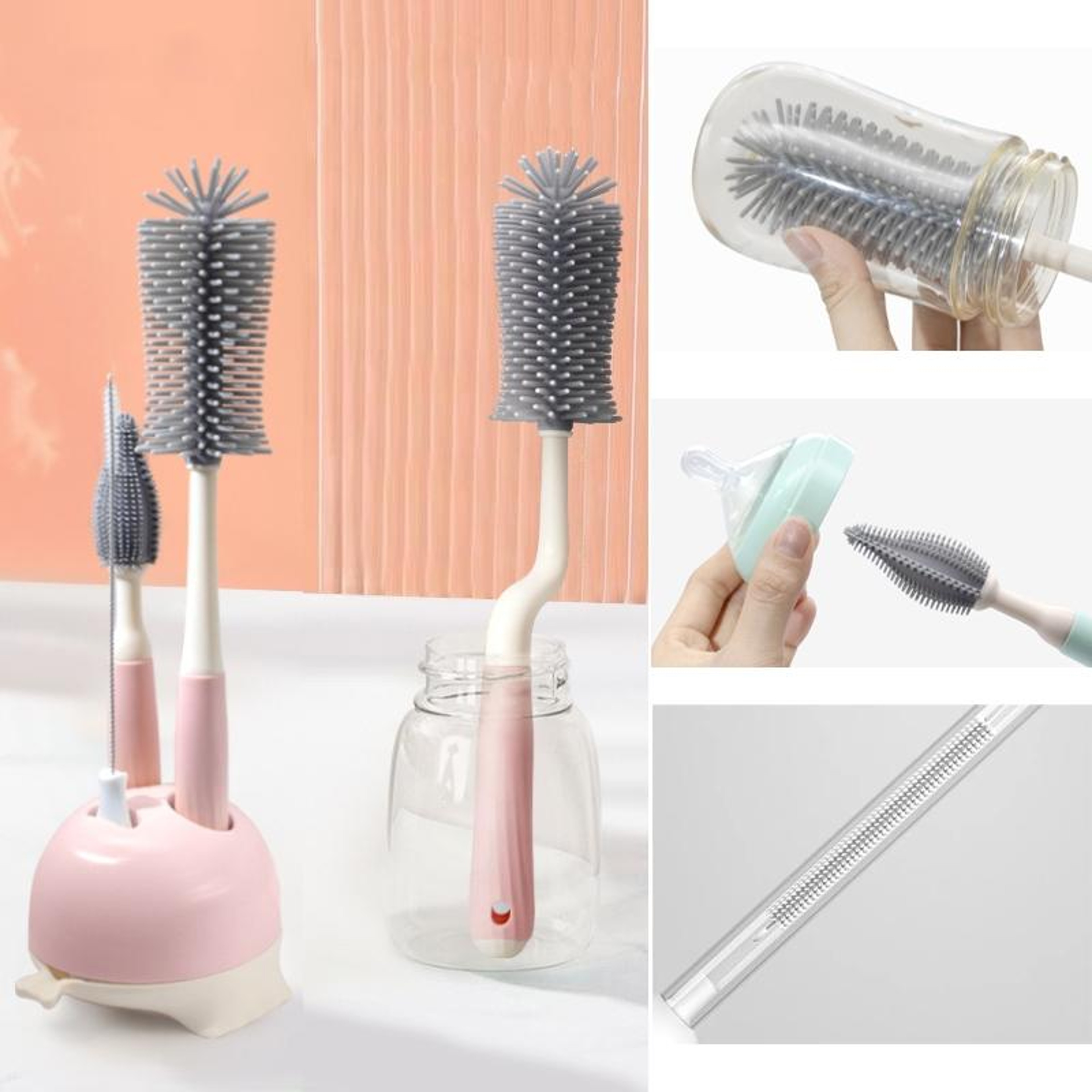 Premium Silicone Rotating Bottle Cleaning Brush Set Baby Bottle Straw  Nipple Cleaner 0