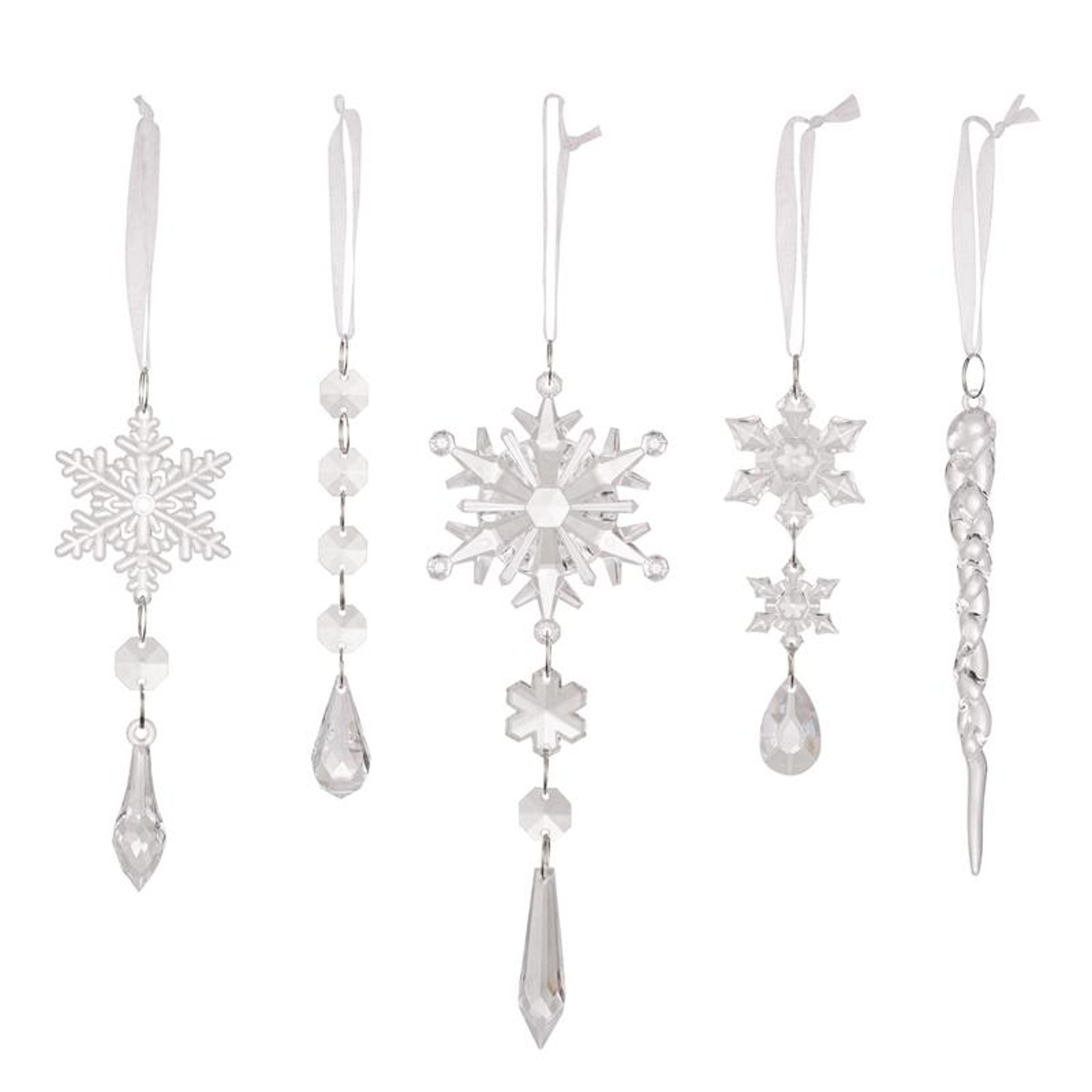 Crystal Snowflake  Icicle Christmas Tree Ornaments Set 5PCS Clear Acrylic Holiday Hanging Decor 2