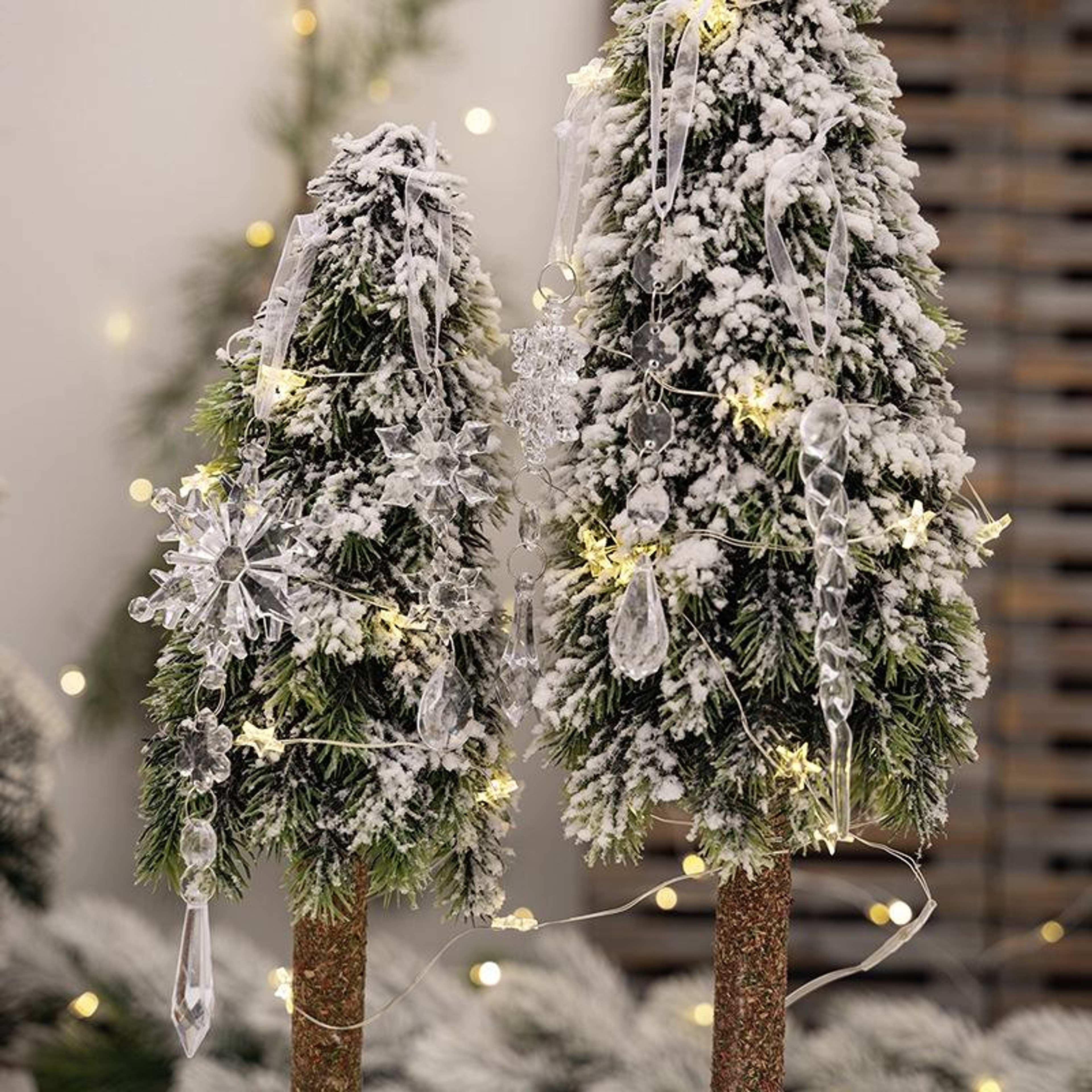 Crystal Snowflake  Icicle Christmas Tree Ornaments Set 5PCS Clear Acrylic Holiday Hanging Decor 1