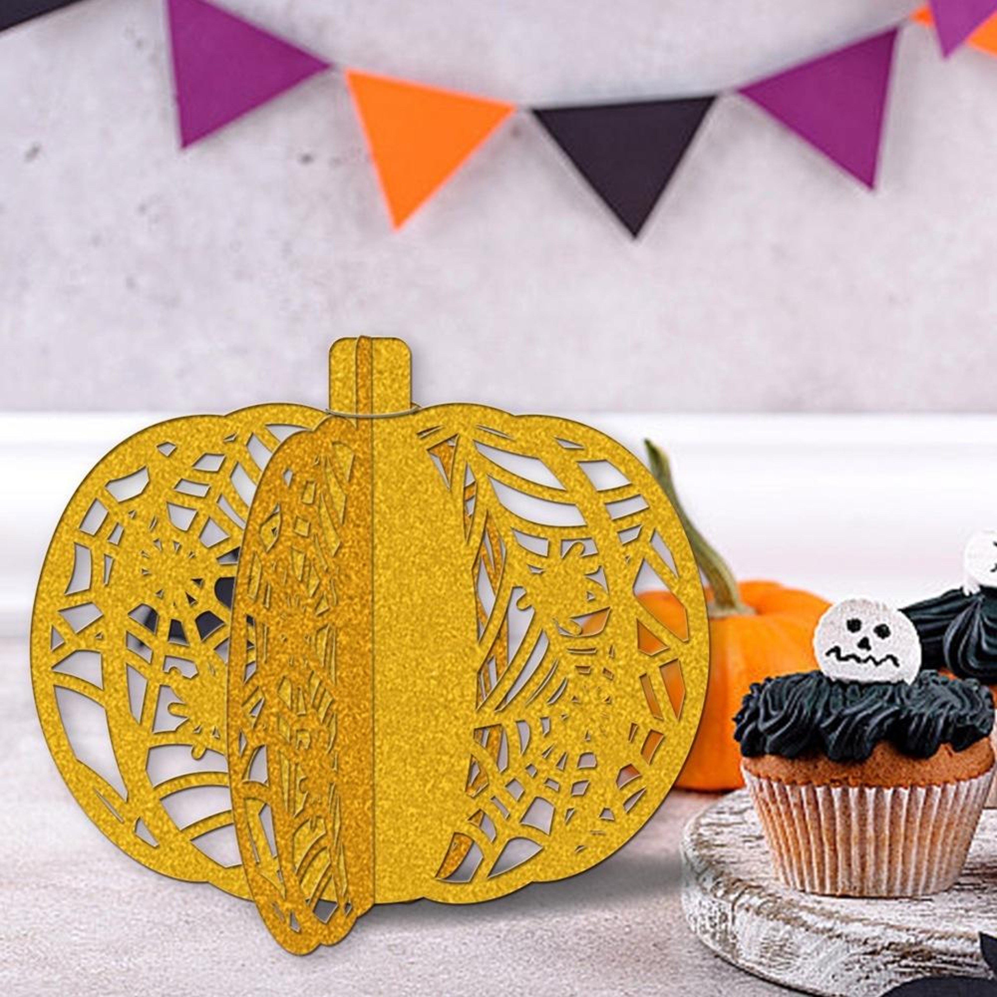 3Piece Glitter Pumpkin Tabletop Decor Set For Halloween Party  Fall Home Decoration 3
