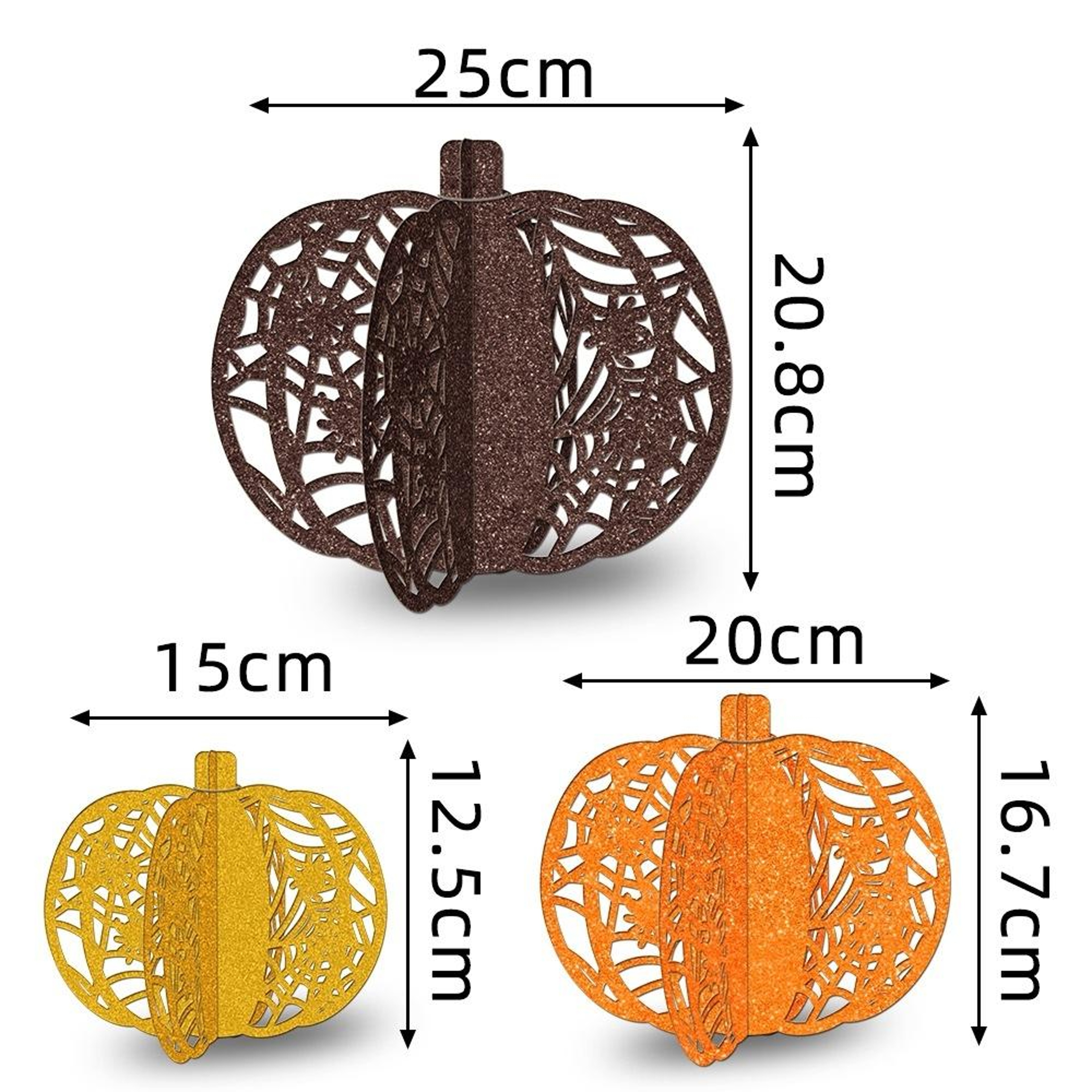 3Piece Glitter Pumpkin Tabletop Decor Set For Halloween Party  Fall Home Decoration 4