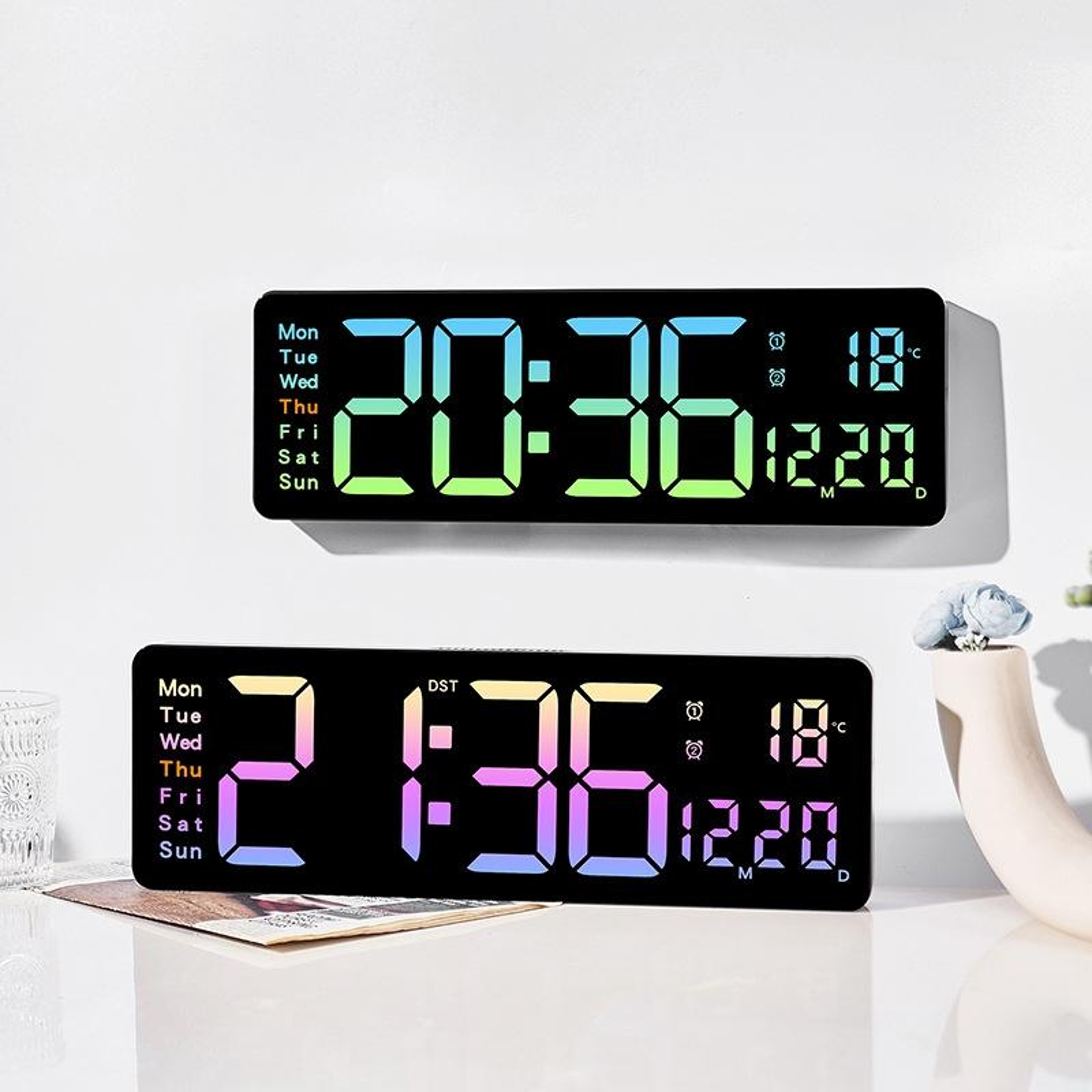 Smart LED Digital Wall Clock With Remote Control Countdown Timer  Temperature Display 8