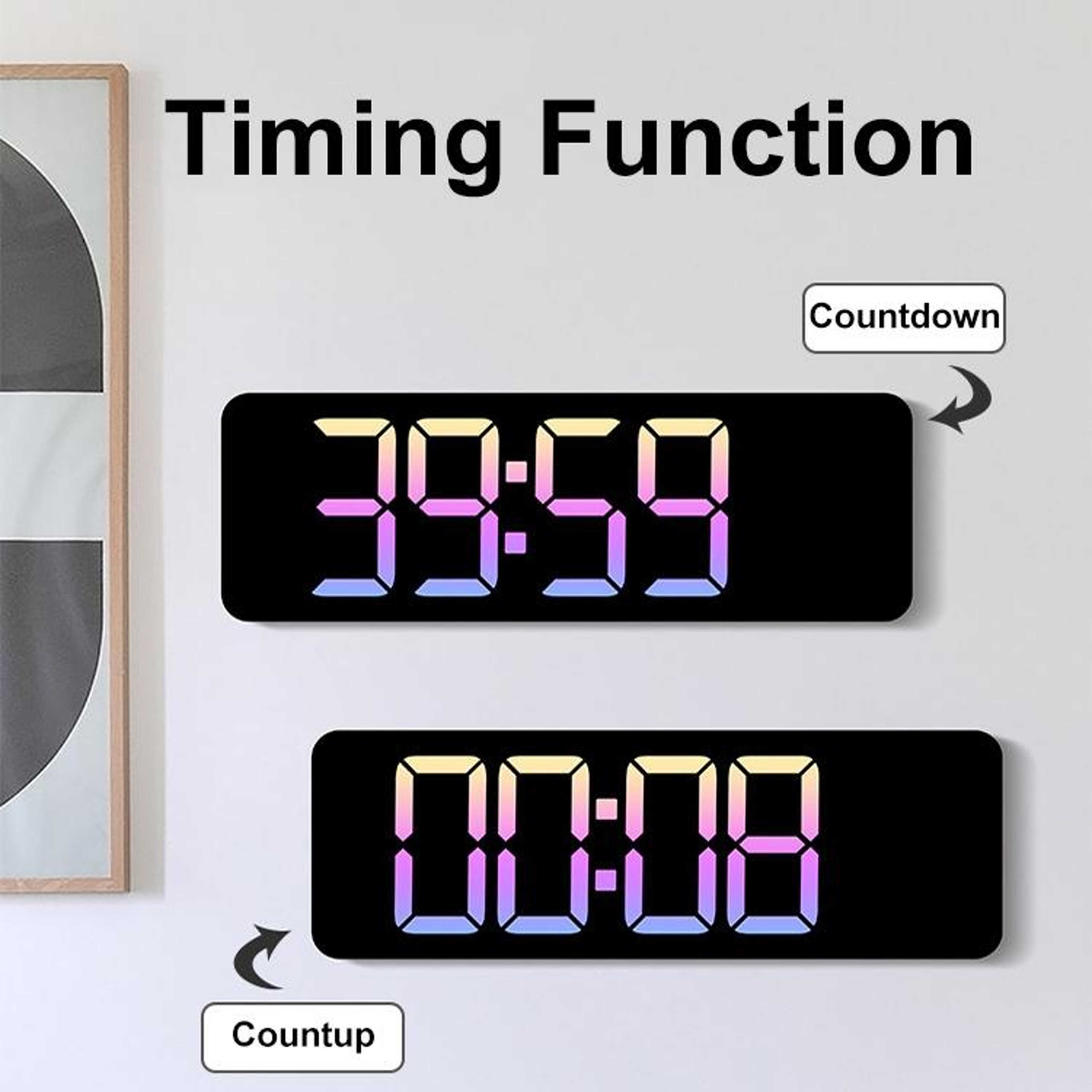 Smart LED Digital Wall Clock With Remote Control Countdown Timer  Temperature Display 4
