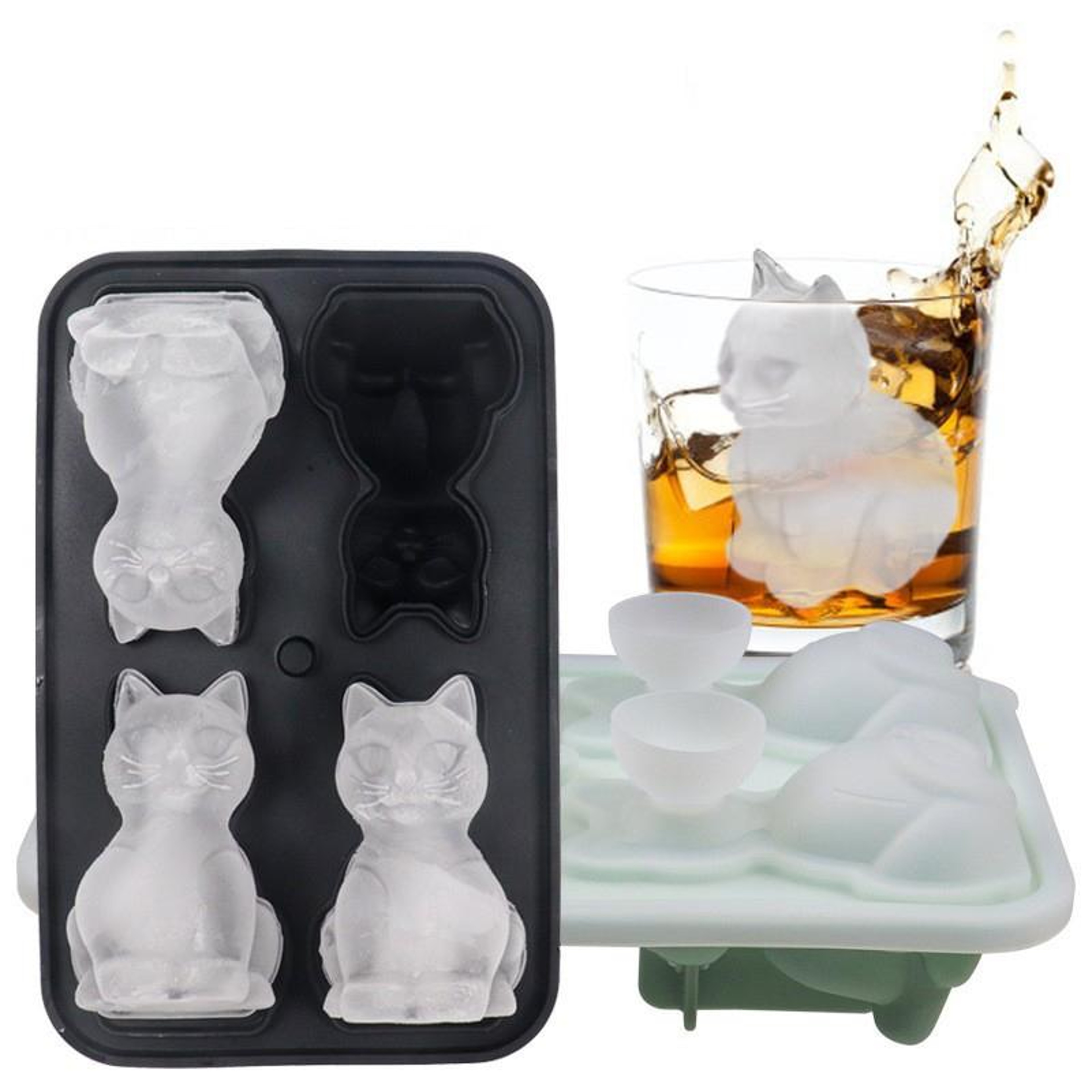 3D Cat Whiskey Ice Cube Tray Premium Silicone Ice Mold 0
