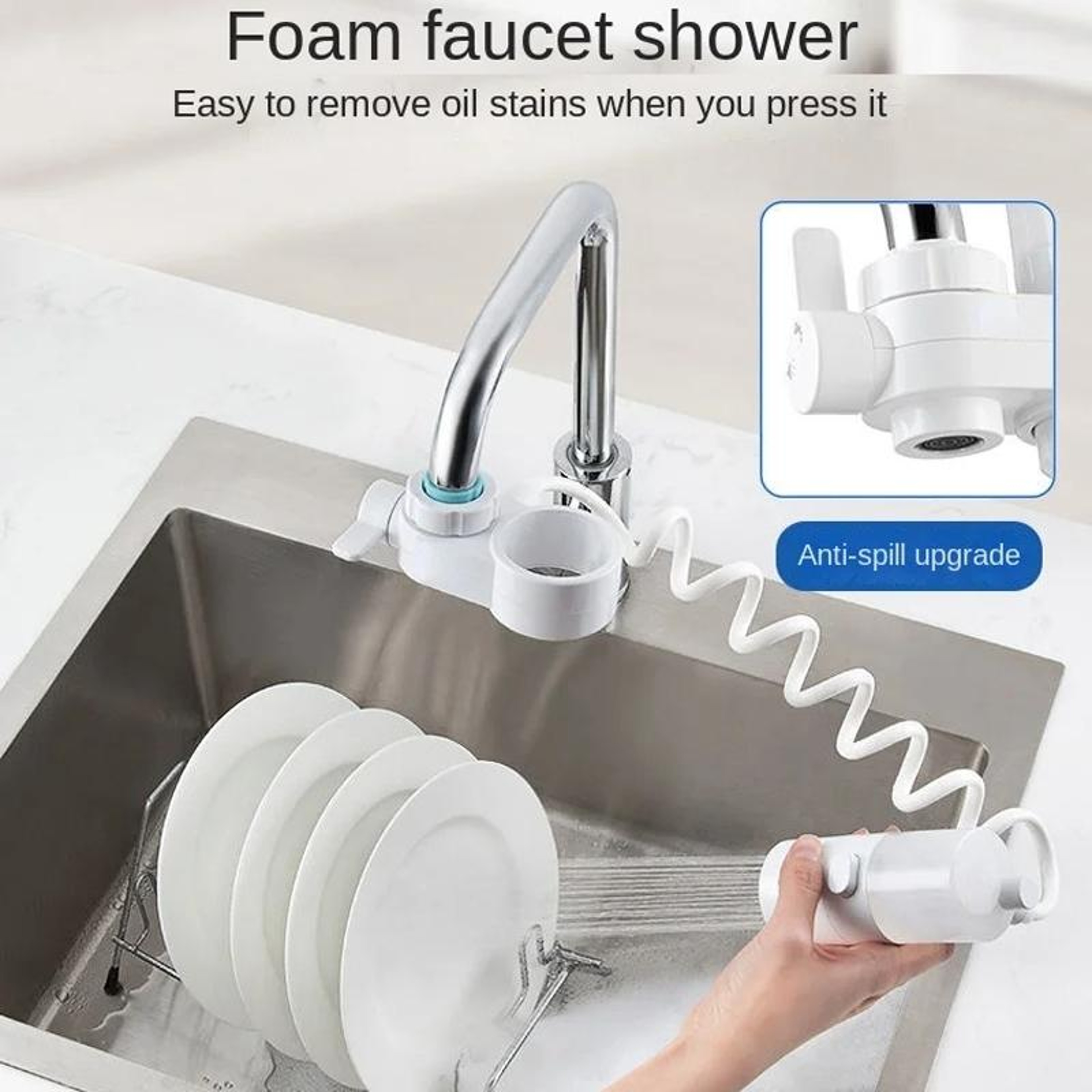 Kitchen Foam Pumping Faucet Extender With Splash Free Flexible Hose 12