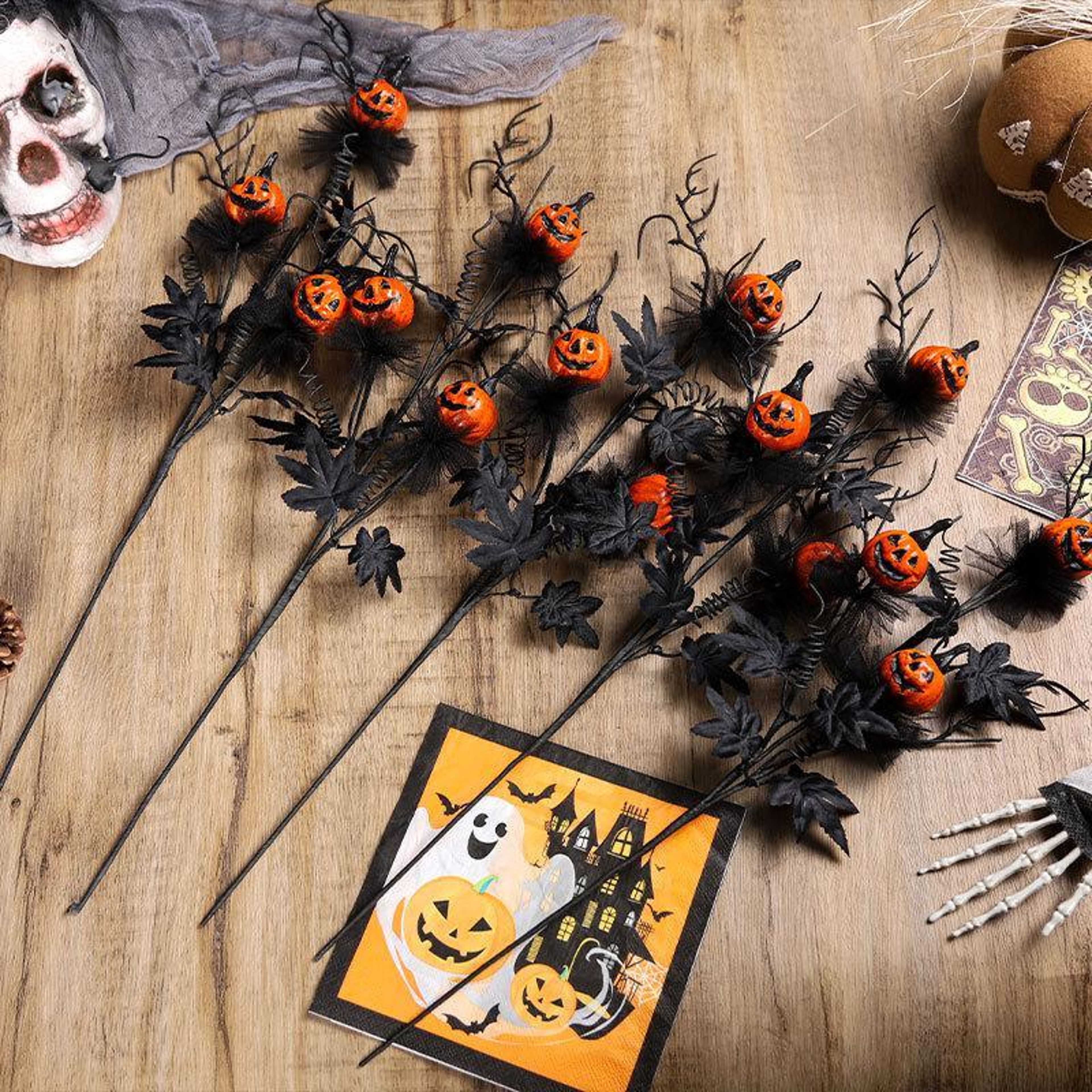 Deluxe Spooky Halloween Pumpkin Bouquet, Ghost Festival Home Party Ornament – view 2