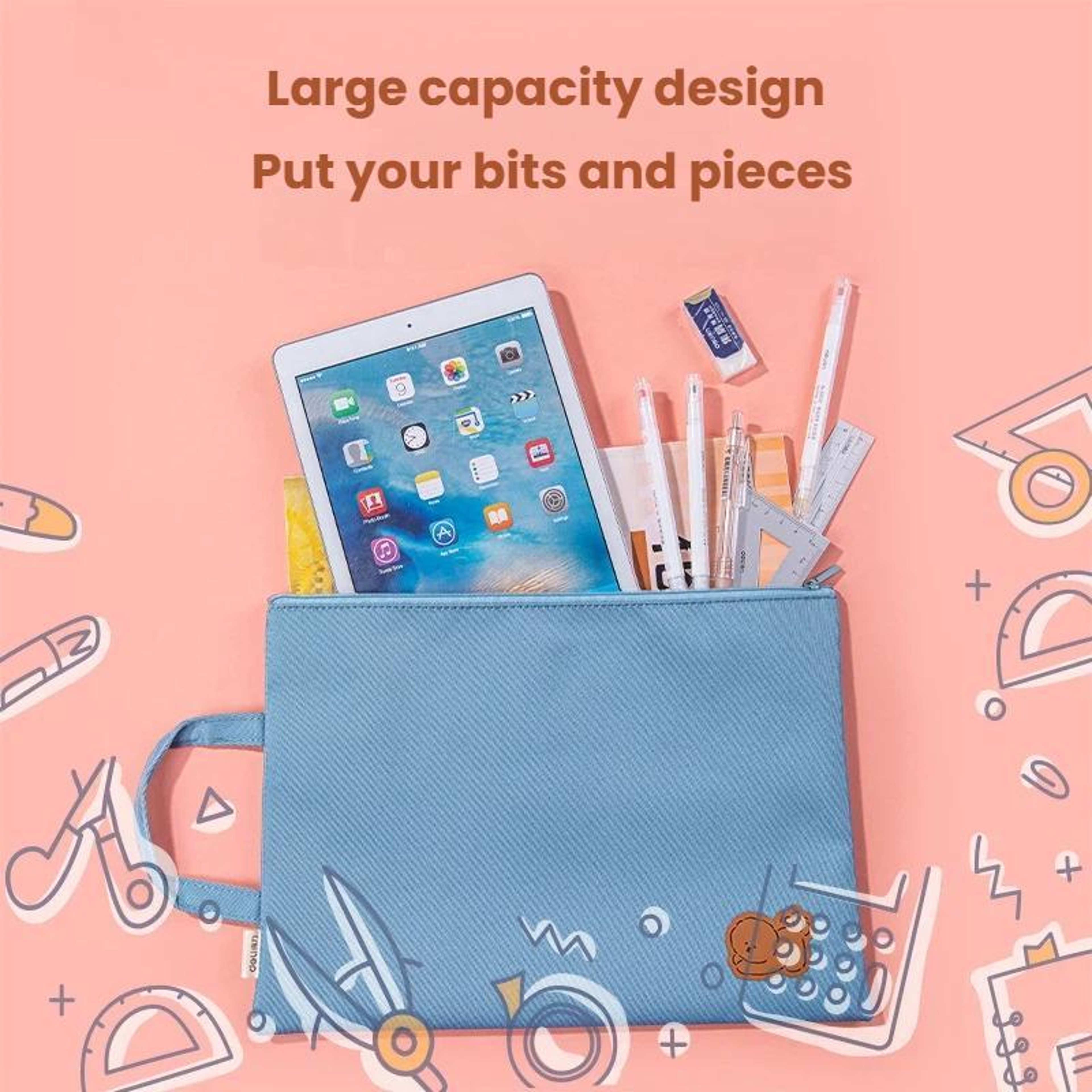 A4 Canvas Document Organizer Bag with Handle Waterproof Zipper File Storage Briefcase Random Color – view 5