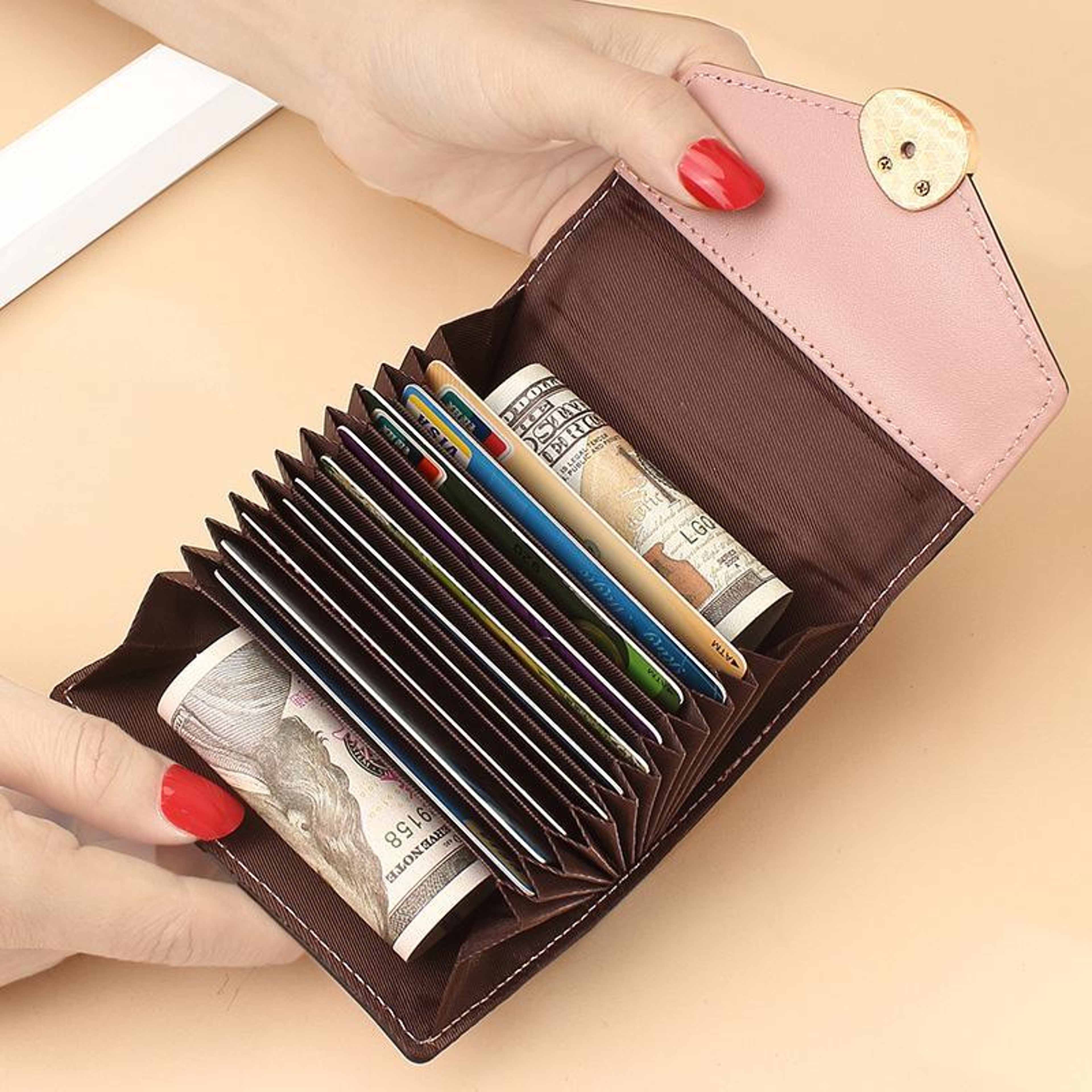 Stone Pattern RFID Card Holder Wallet For Women Compact Leather Card Organizer 2