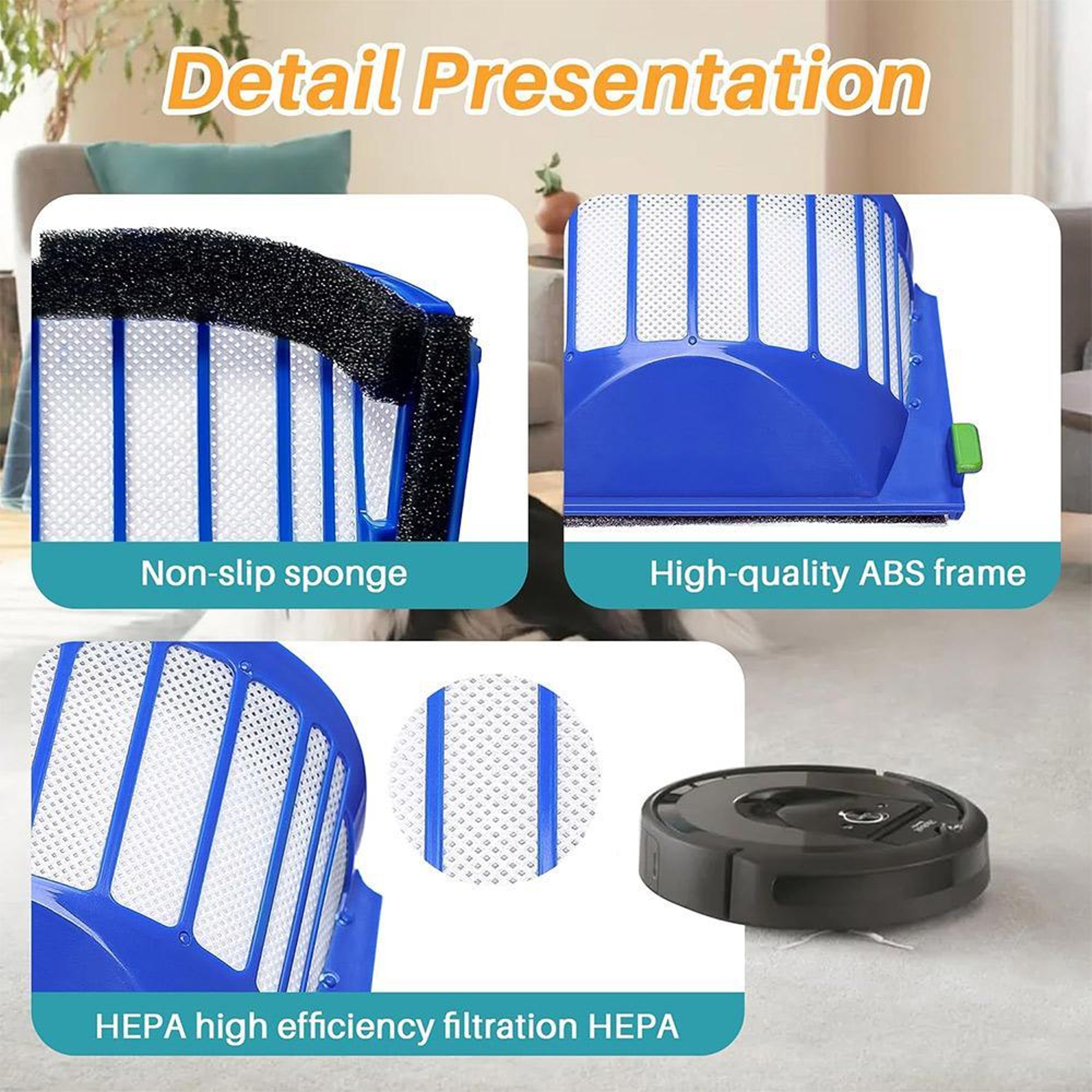 Roomba 600 Series HEPA Replacement Filter Set with Cleaning Brush 4PCS – view 2