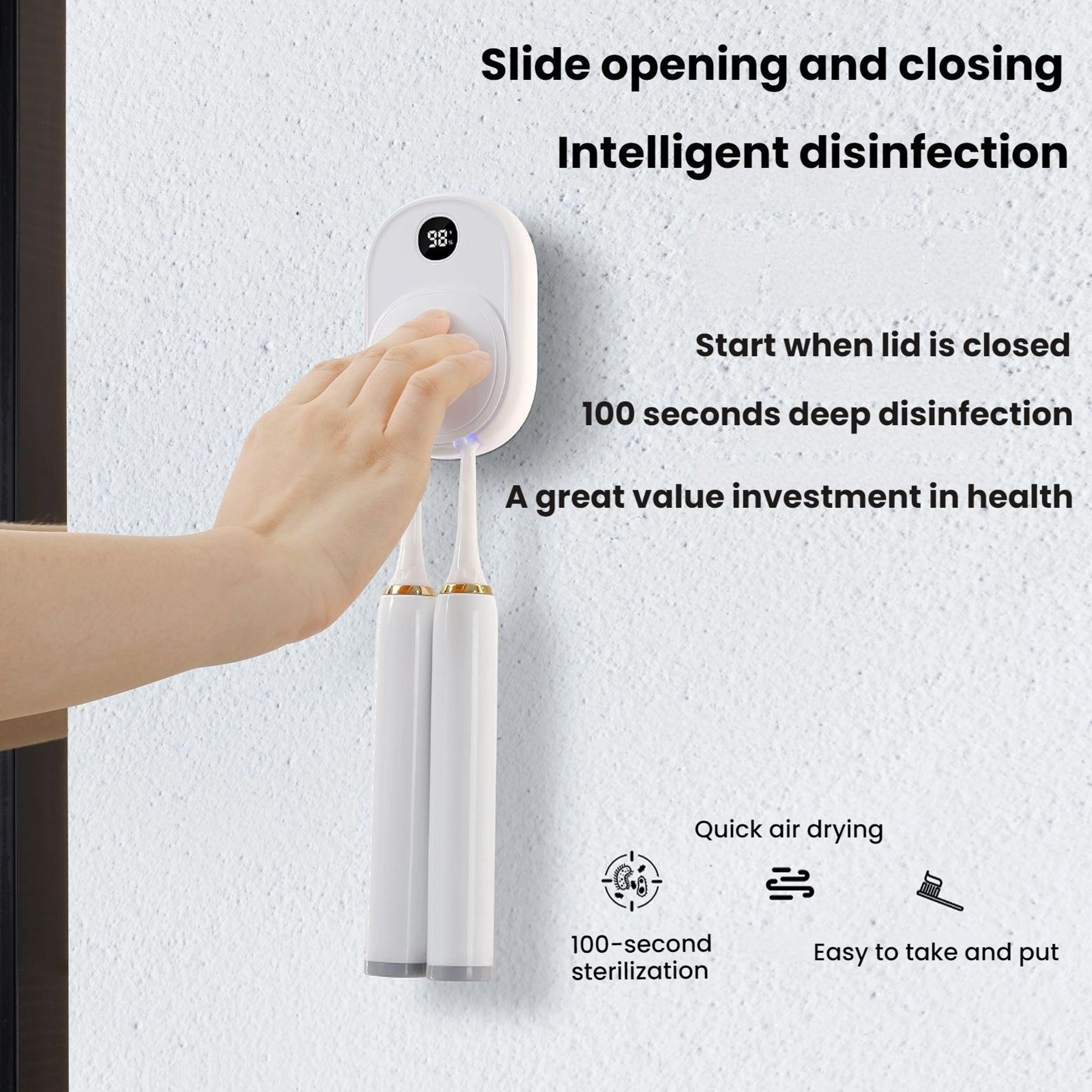 Smart UV Toothbrush Sterilizer  Air Dryer Wall Mount Holder 10