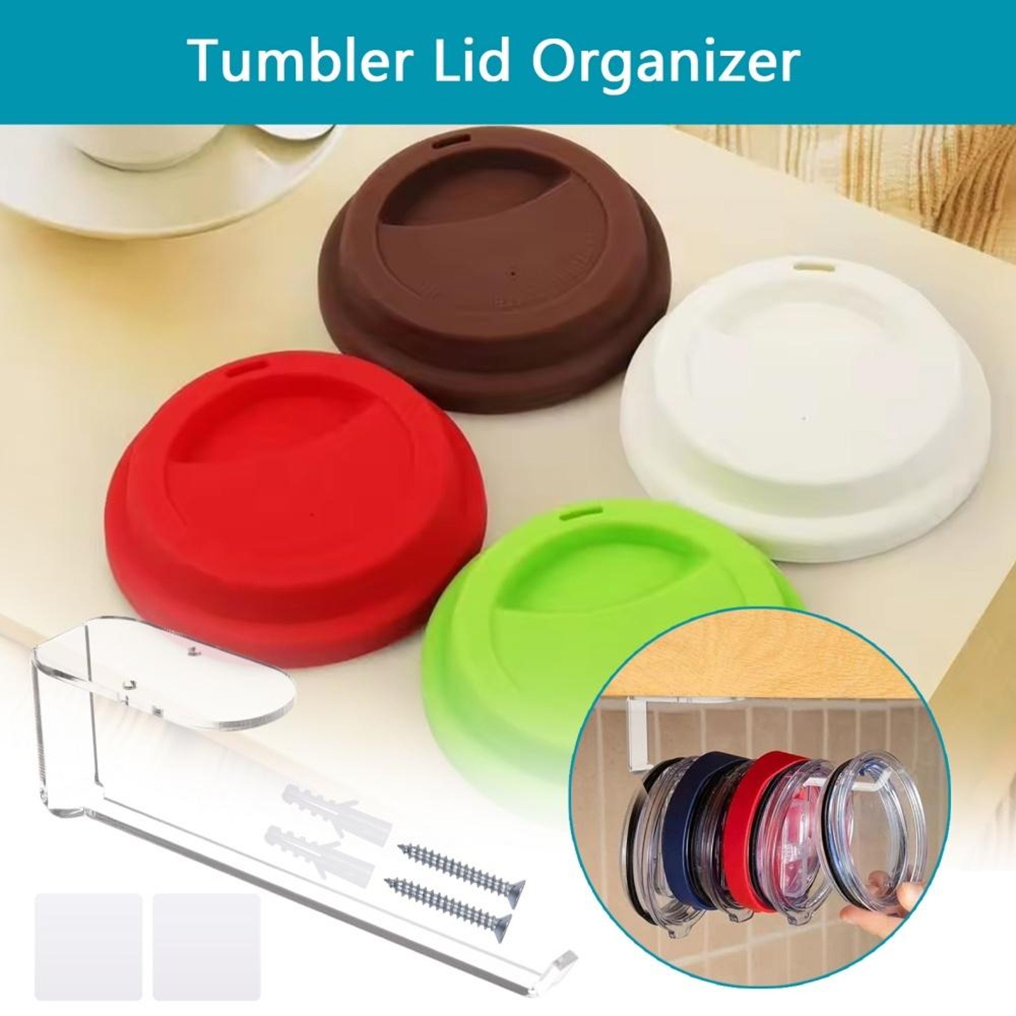 Cup Lid Organizer Rack Wall Mount Storage Holder 4