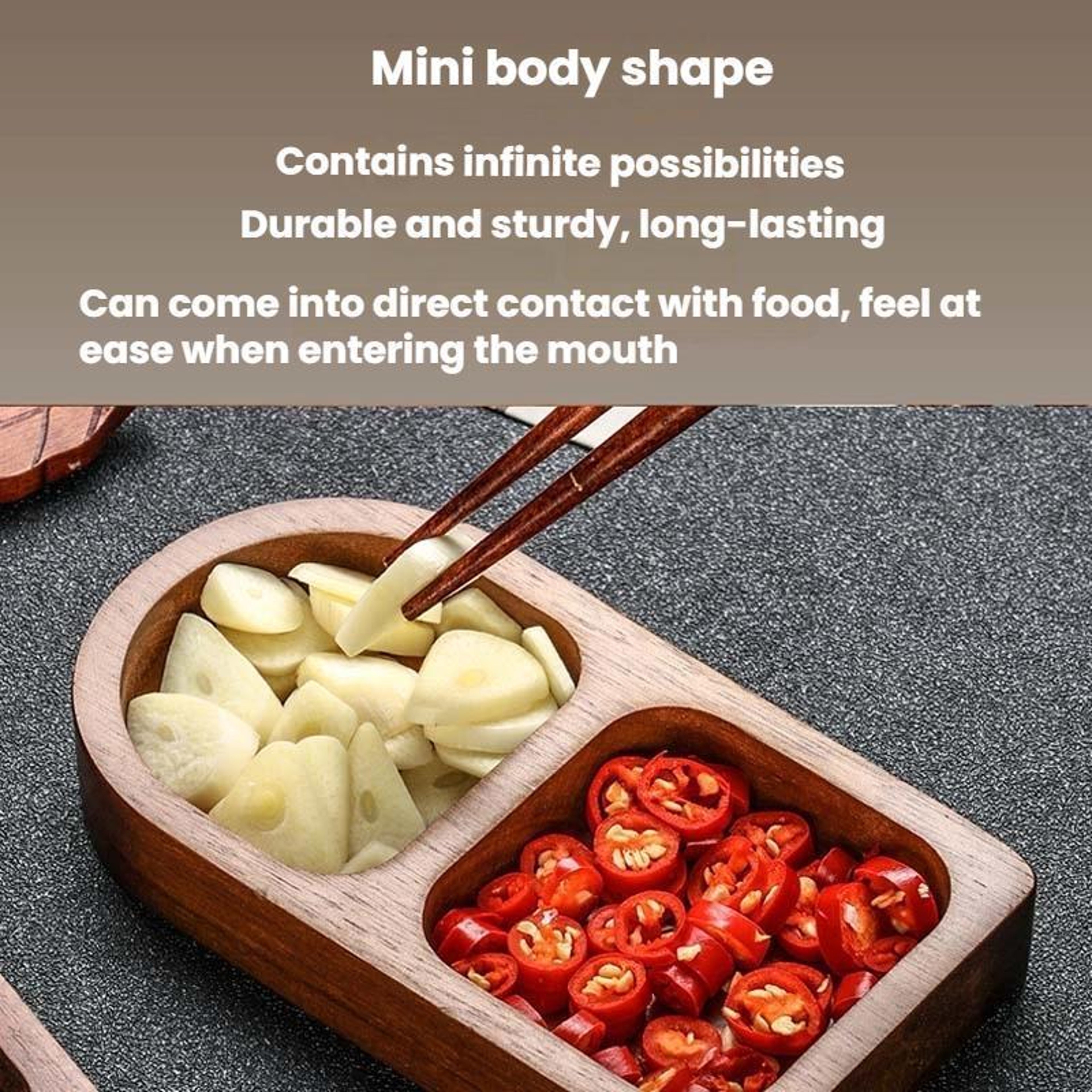 Premium Solid Wood Dipping Dish  Wooden Sauce Plate For BBQ  Hot Pot 2